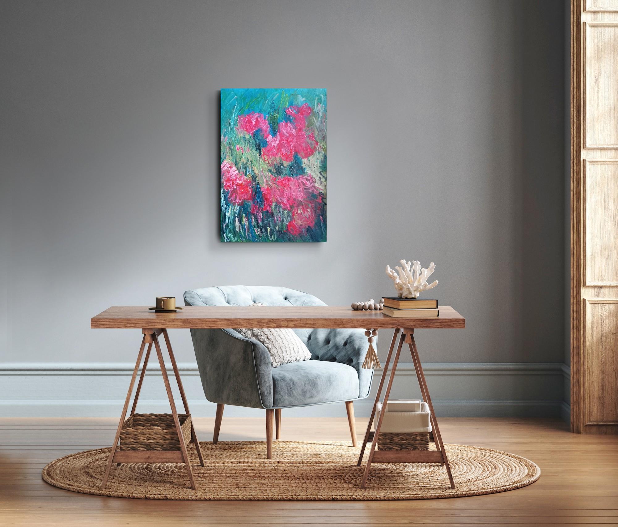 Pintura viva floral impresionista abstracta sobre lienzo 
