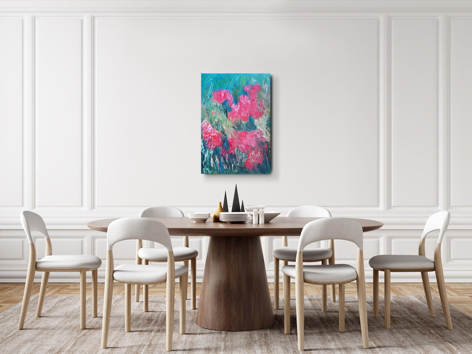 Pintura viva floral impresionista abstracta sobre lienzo 