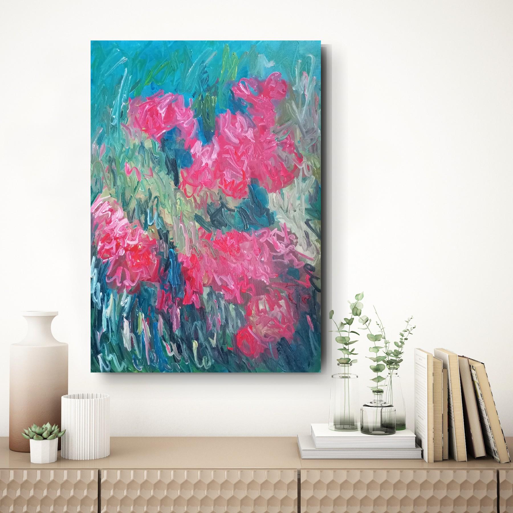 Pintura viva floral impresionista abstracta sobre lienzo 