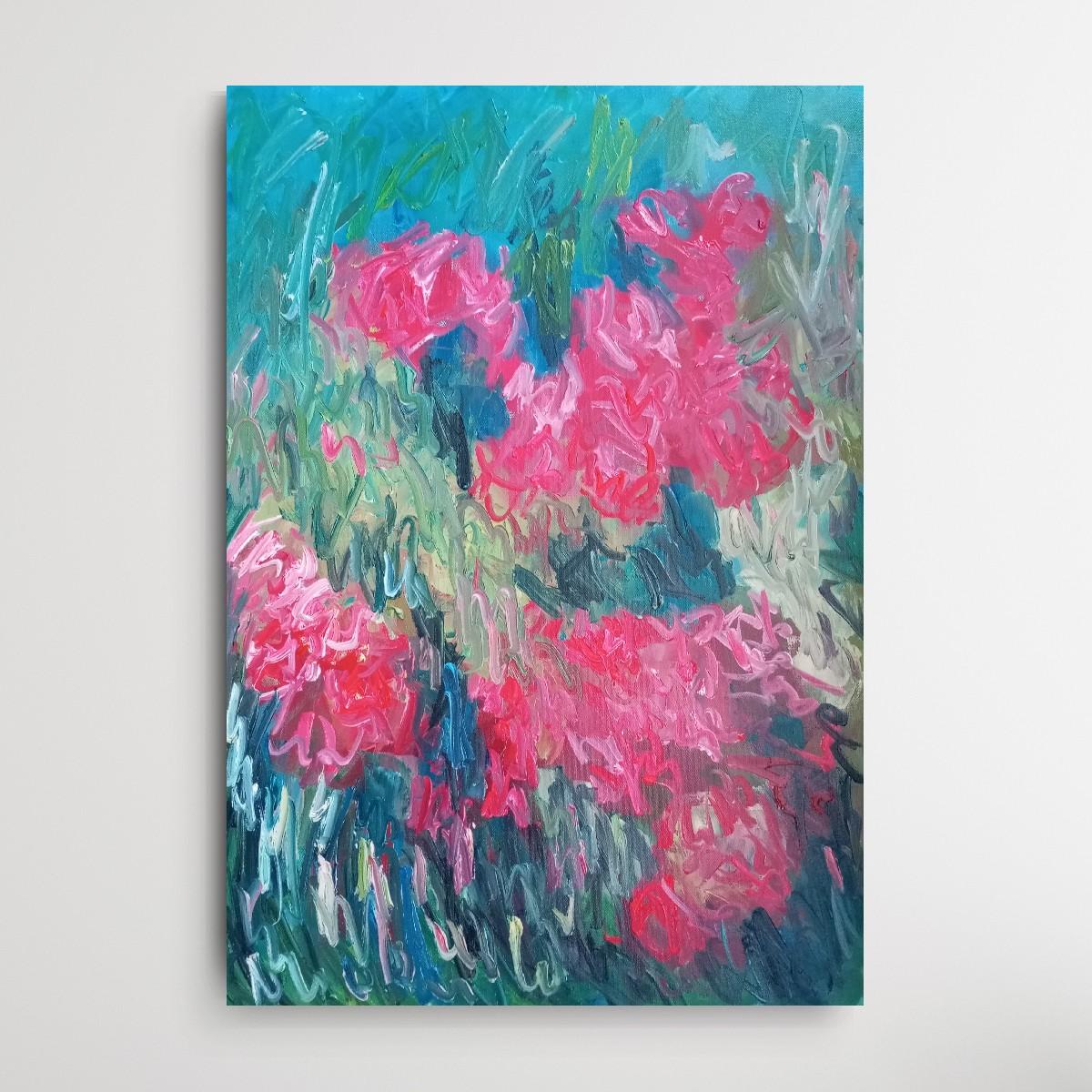 Este expresivo cuadro floral impresionista abstracto contemporáneo fue creado por la artista francesa Natalya Mougenot como parte de su pequeña colección más reciente, titulada 🪻**