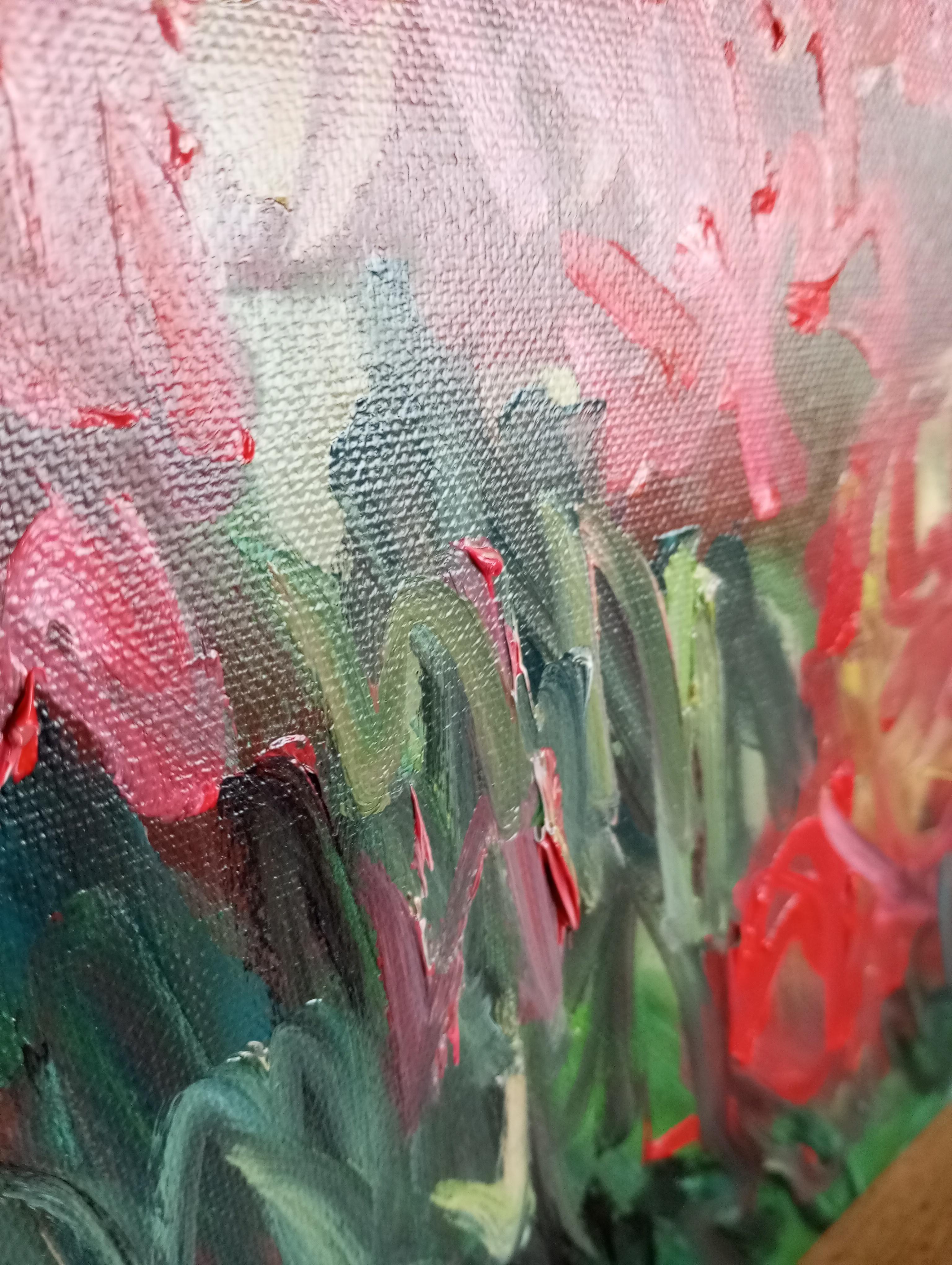 Pintura viva floral impresionista abstracta sobre lienzo 