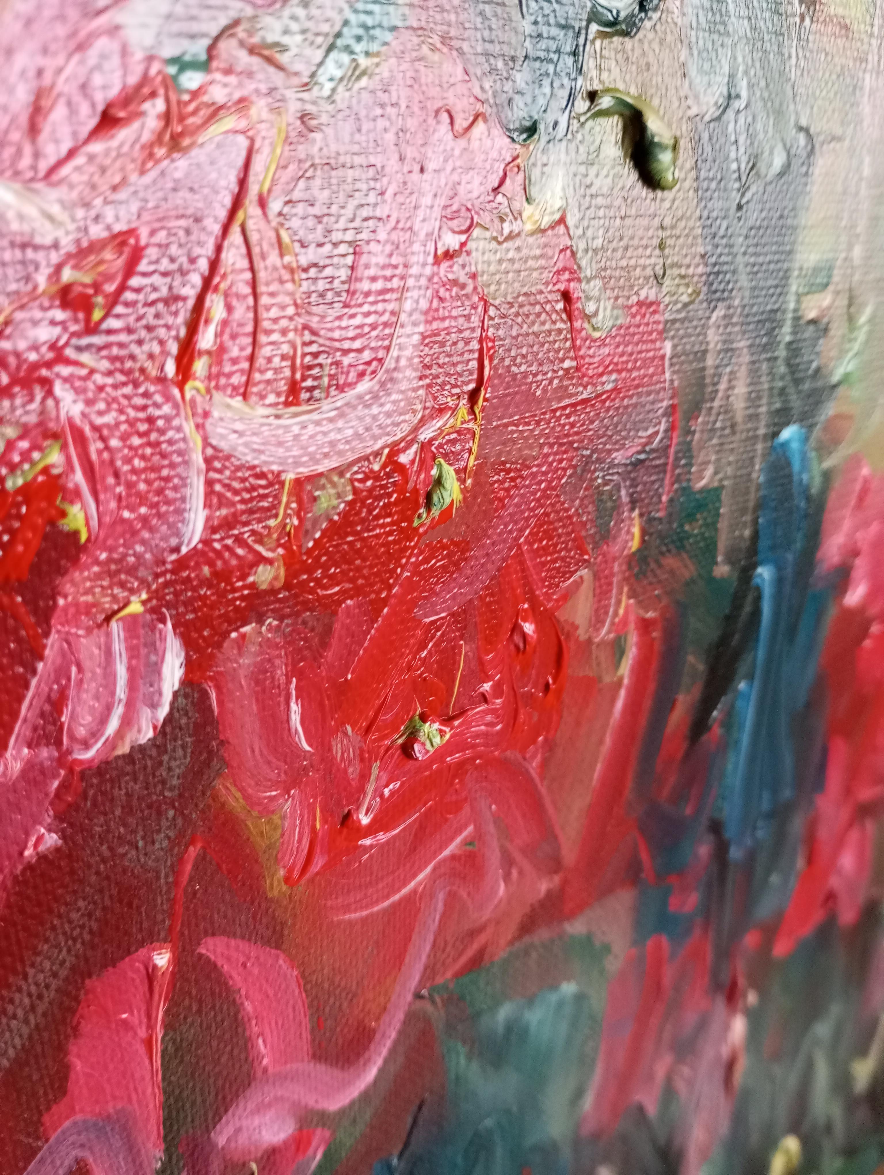 Pintura viva floral impresionista abstracta sobre lienzo 