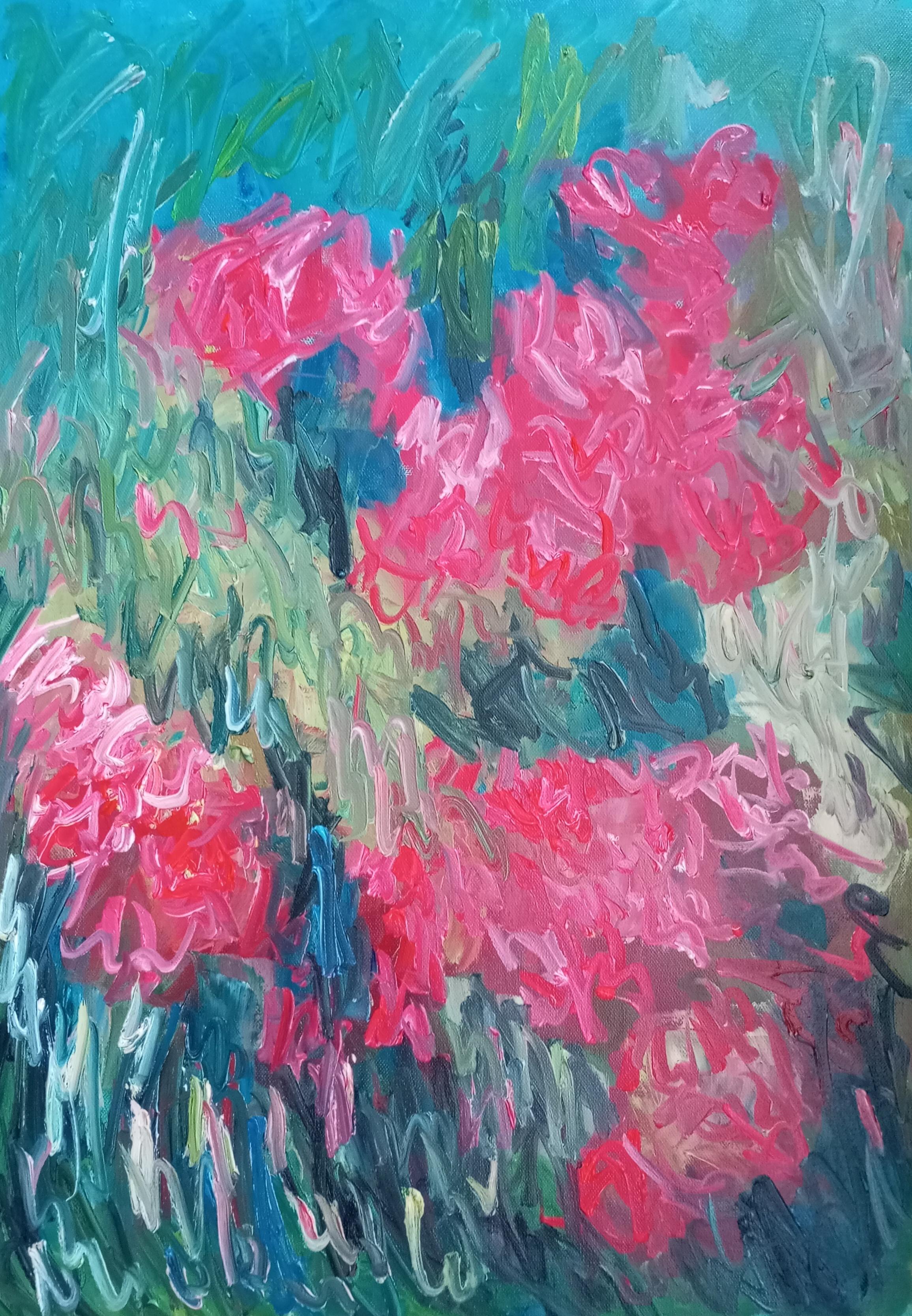 Quadro impressionista astratto floreale su tela ""Primavera fiori rossi"".
