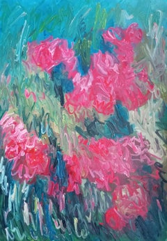 Peinture abstraite impressionniste florale Vivid sur toile ""Primavera red flowers"".