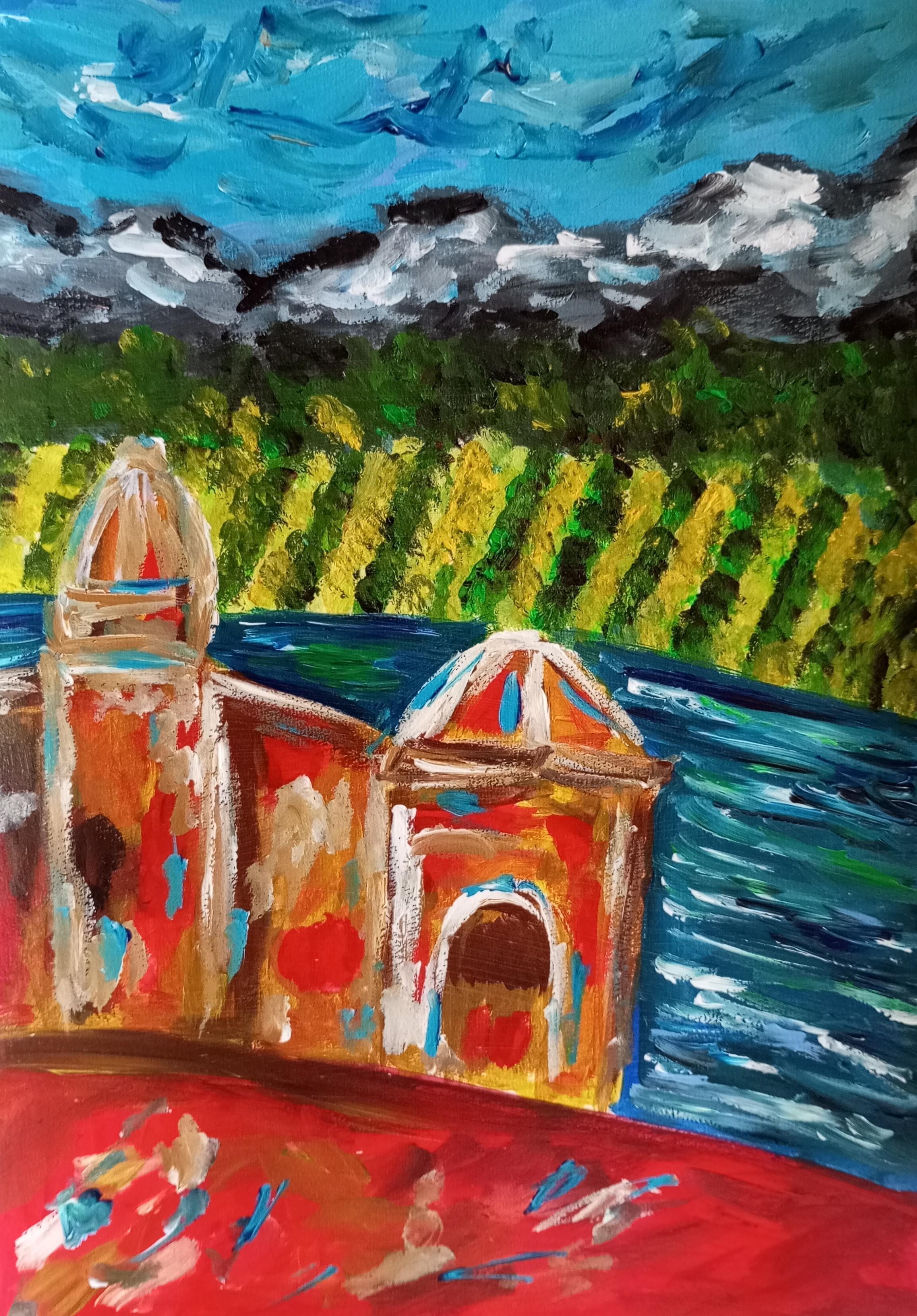 Landscape Art di Natalya Mougenot  - "La Provenza, sempre nel mio cuore" (quadro colorato contemporaneo sulla natura del mare)