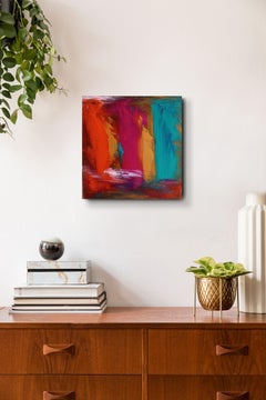 Pintura acrílica expresiva abstracta contemporánea sobre lienzo lista para colgar