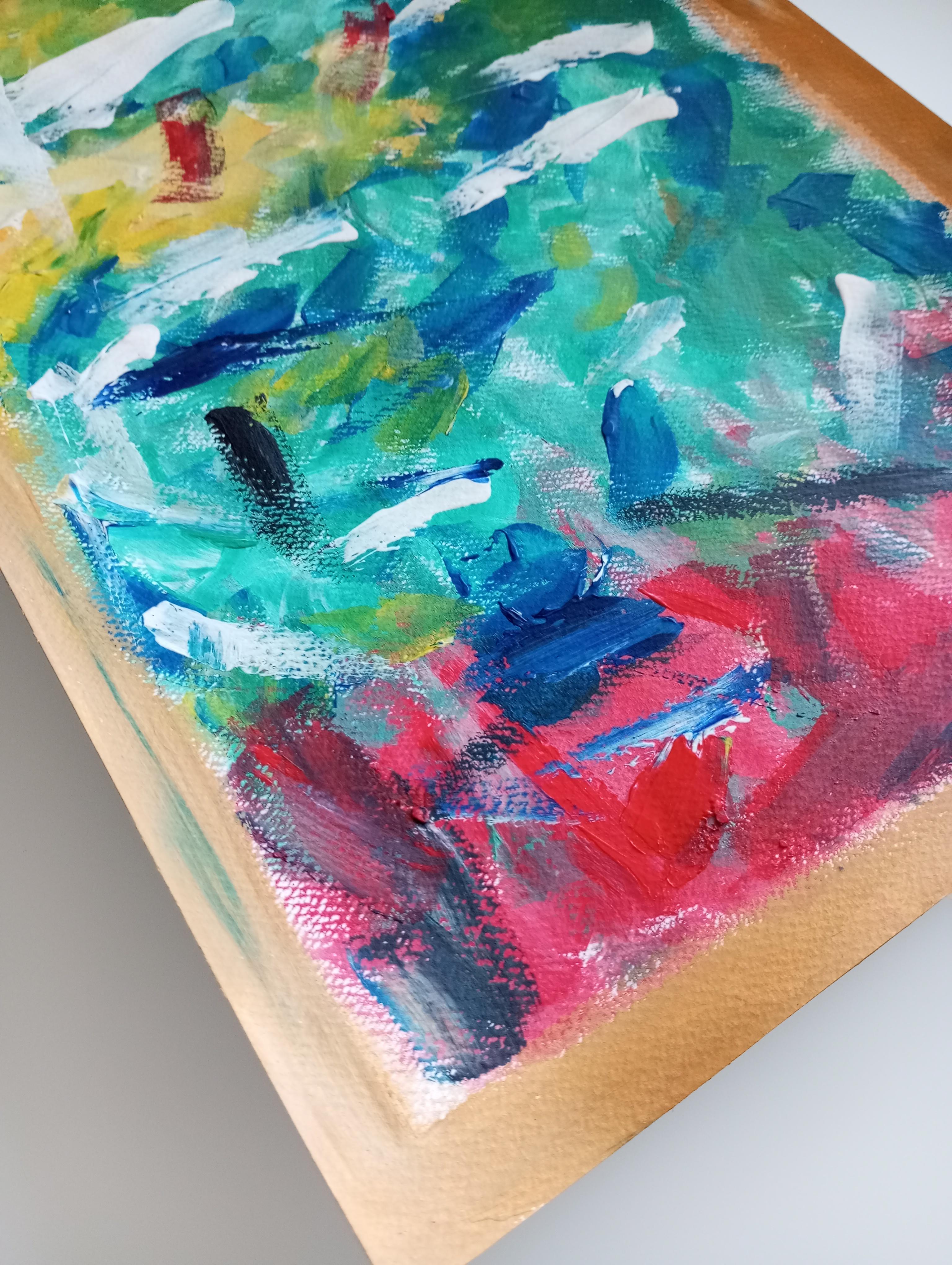 Pittura acrilica originale contemporanea su carta, espressiva e vibrante 5