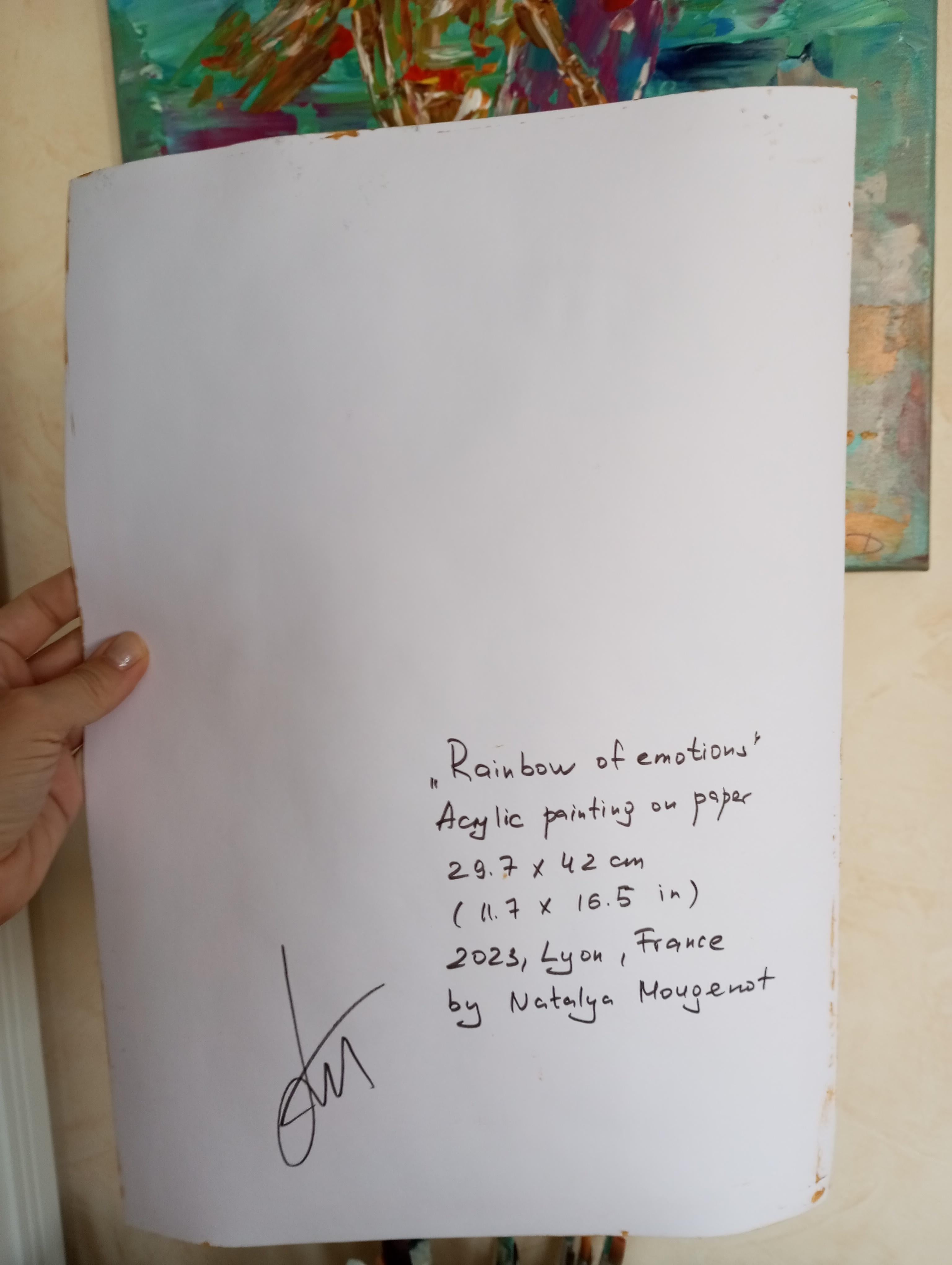 Pittura acrilica originale contemporanea su carta, espressiva e vibrante - Painting di Natalya Mougenot 