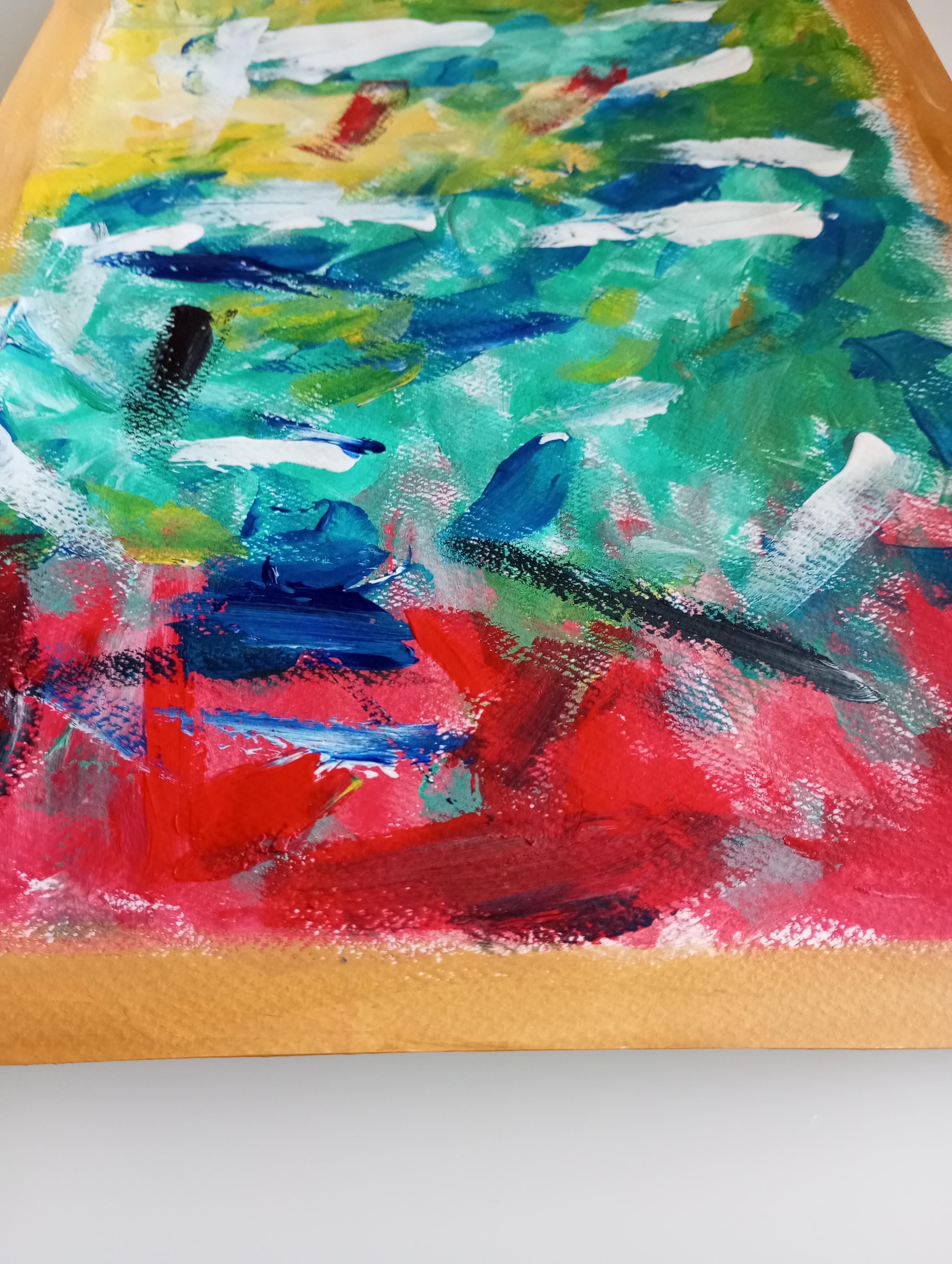 Pittura acrilica originale contemporanea su carta, espressiva e vibrante 3