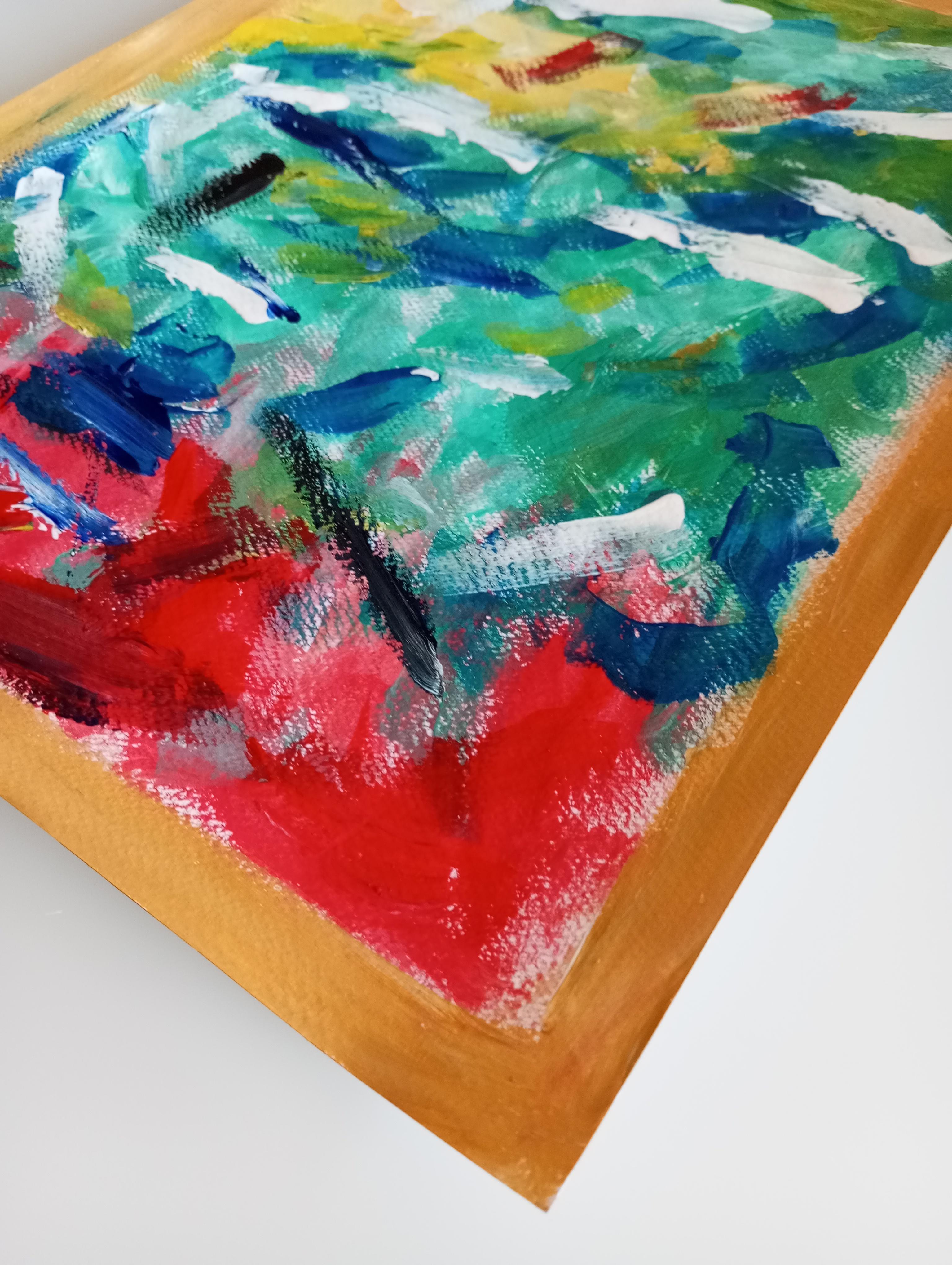 Pittura acrilica originale contemporanea su carta, espressiva e vibrante 4