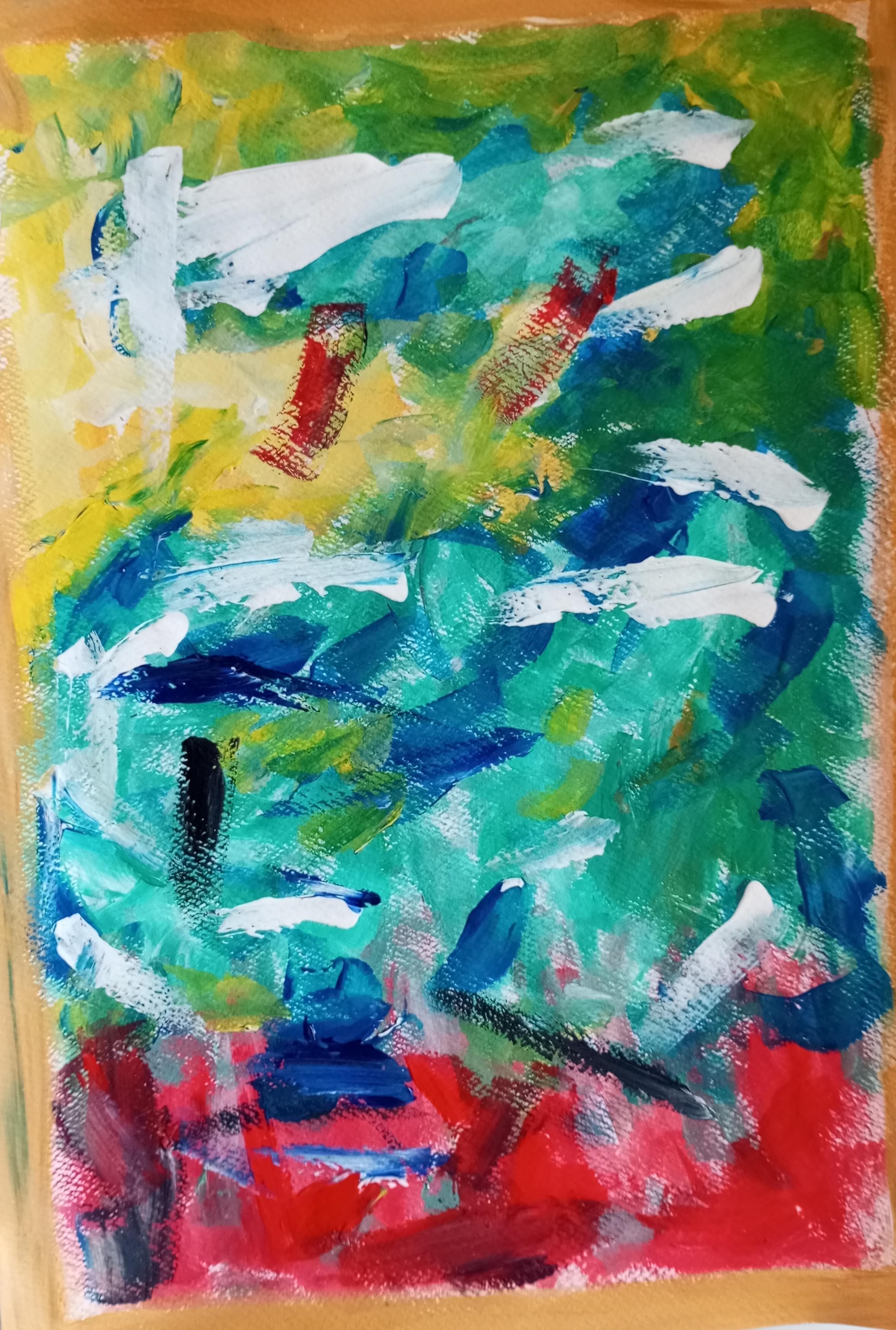Interior Painting di Natalya Mougenot  - Pittura acrilica originale contemporanea su carta, espressiva e vibrante