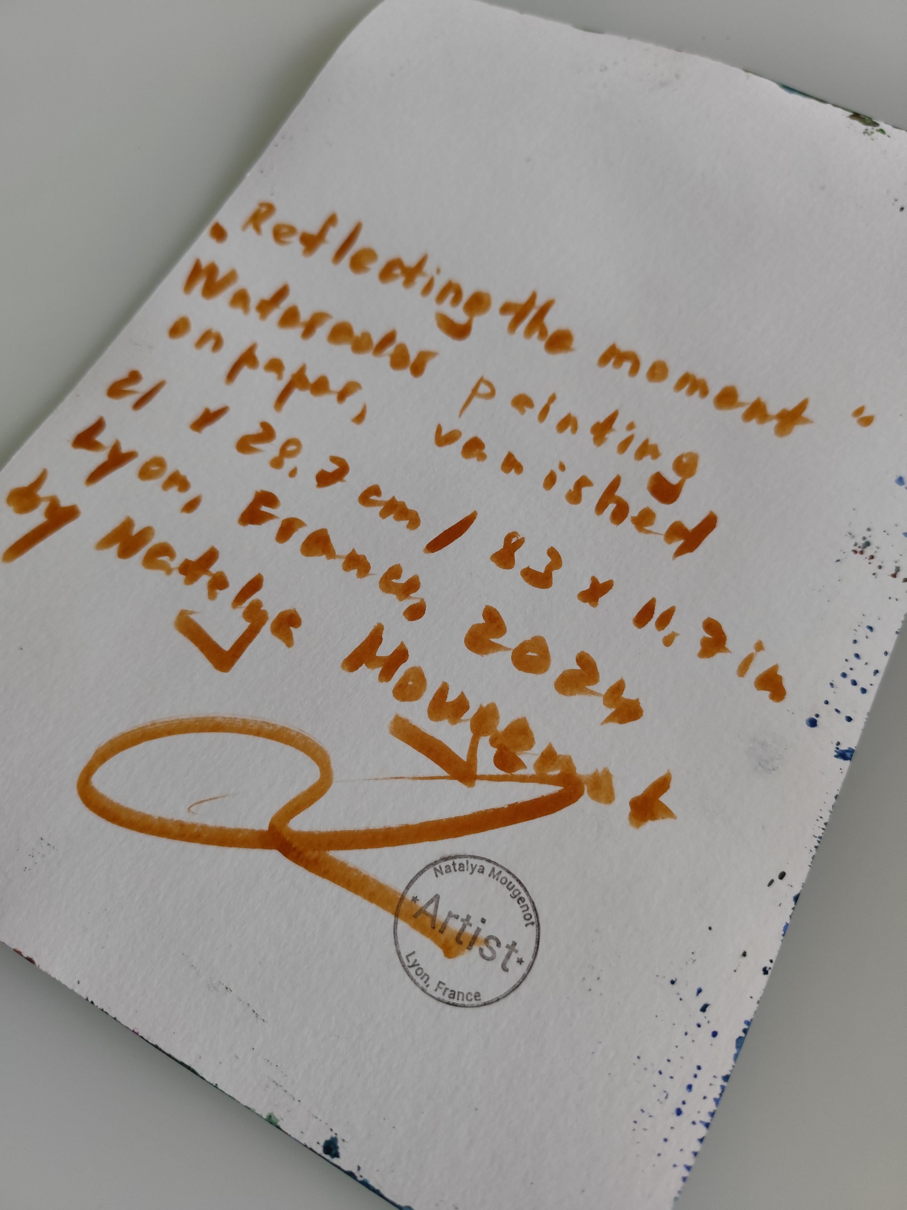 Abstraktes figuratives Gemälde einer Frau auf Papier „Reflektion des Augenblicks“ im Angebot 7