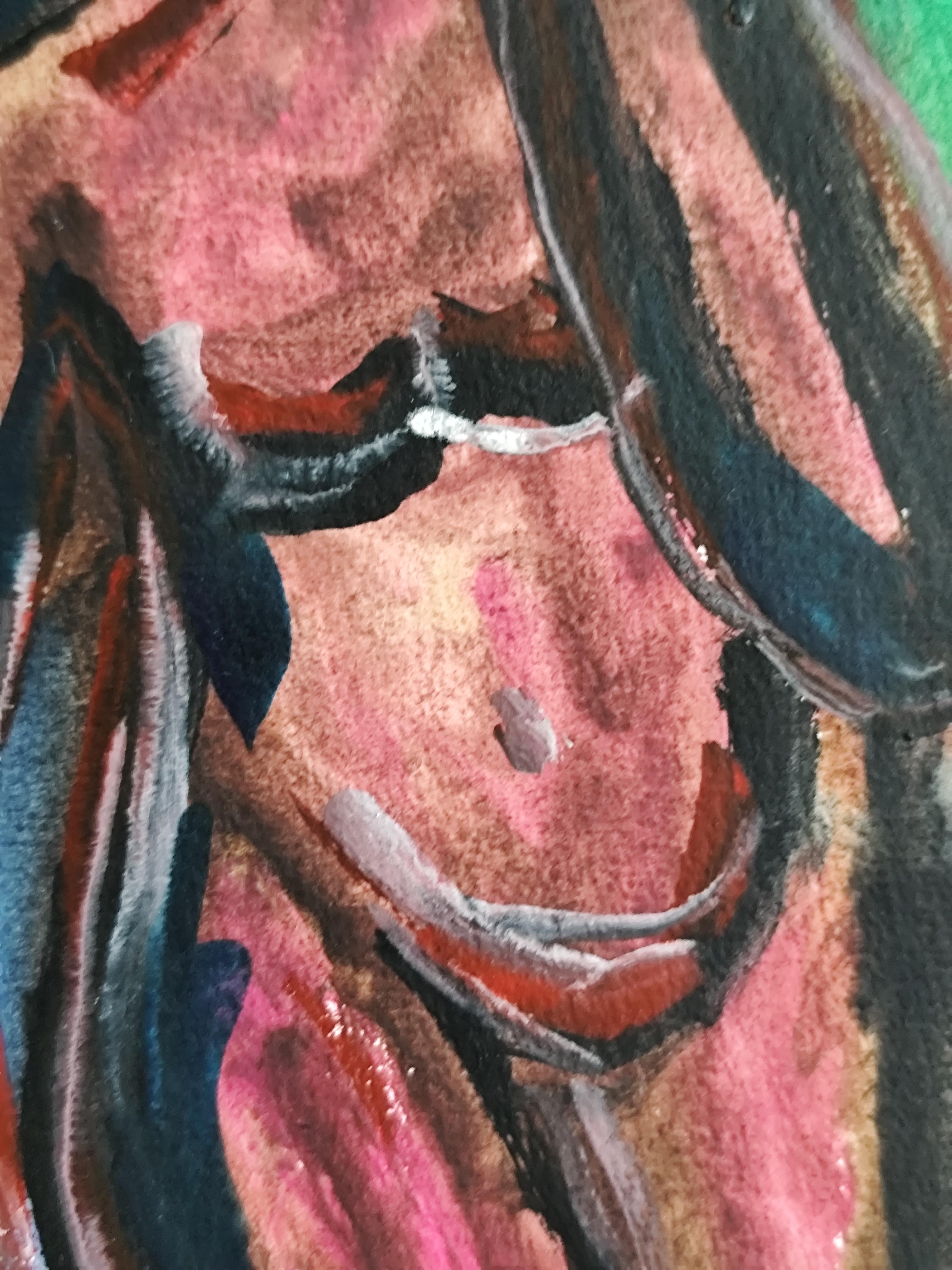 Abstraktes figuratives Gemälde einer Frau auf Papier „Reflektion des Augenblicks“ im Angebot 9