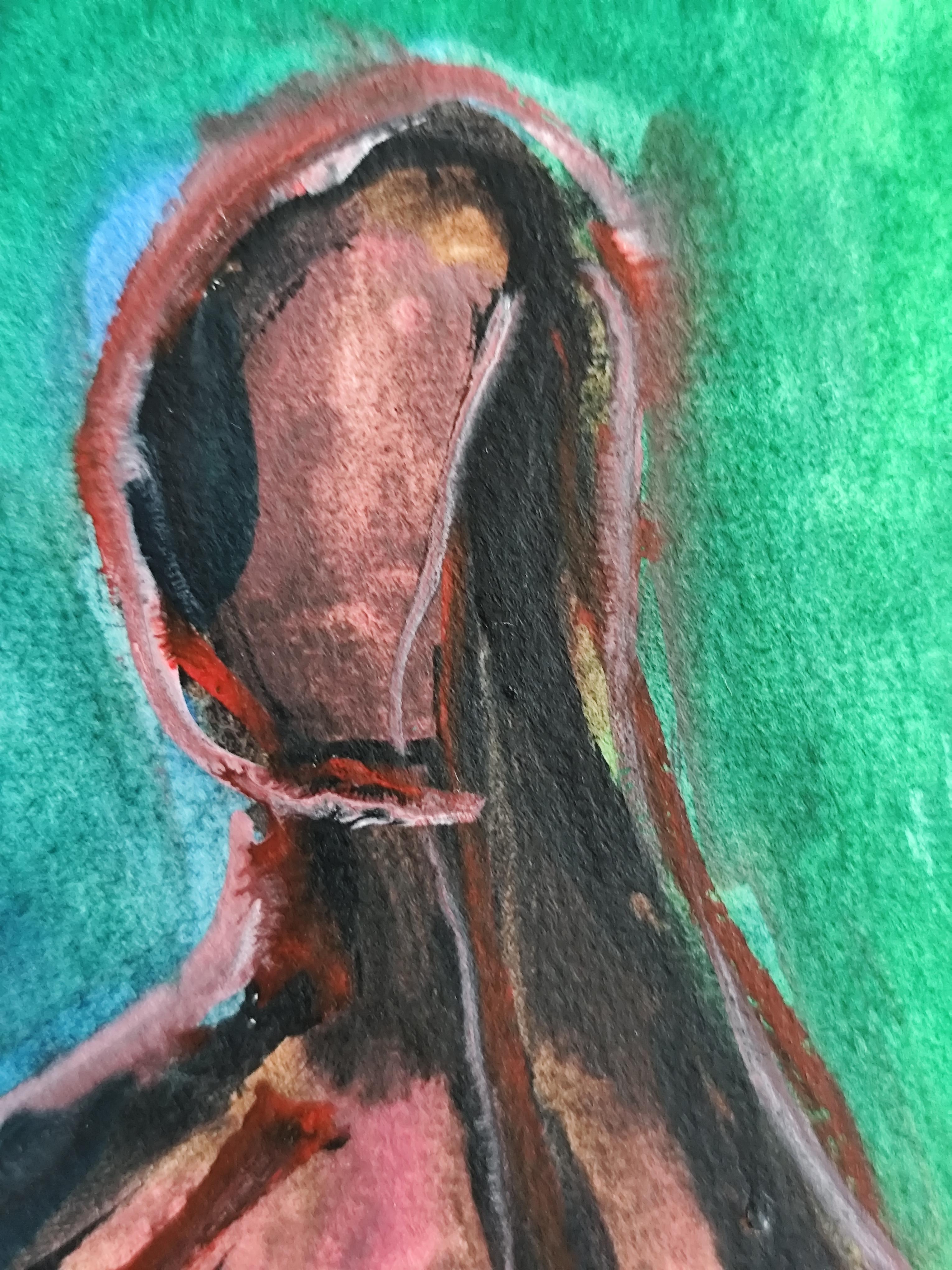 Abstraktes figuratives Gemälde einer Frau auf Papier „Reflektion des Augenblicks“ im Angebot 10