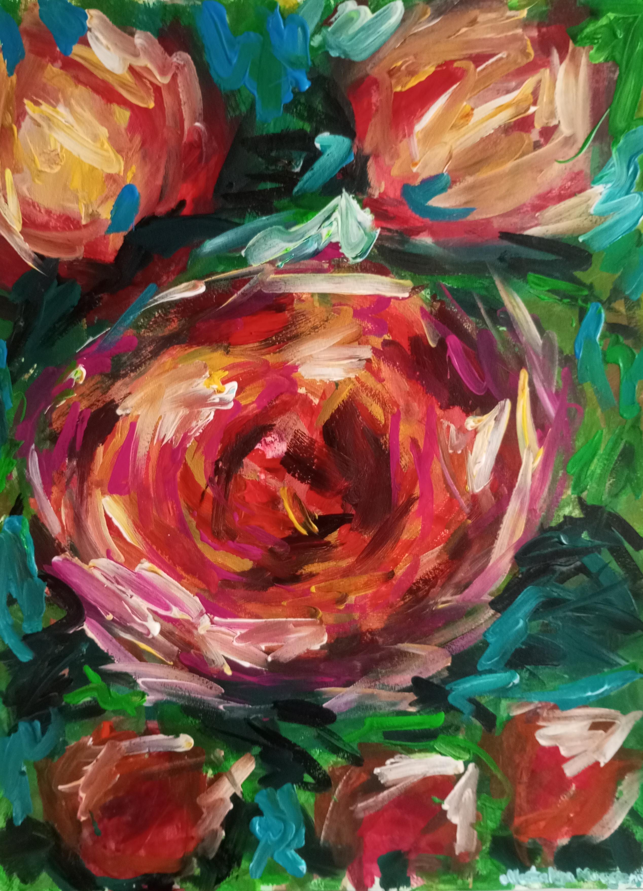 Natalya Mougenot  Abstract Drawing - Rose blossom 
