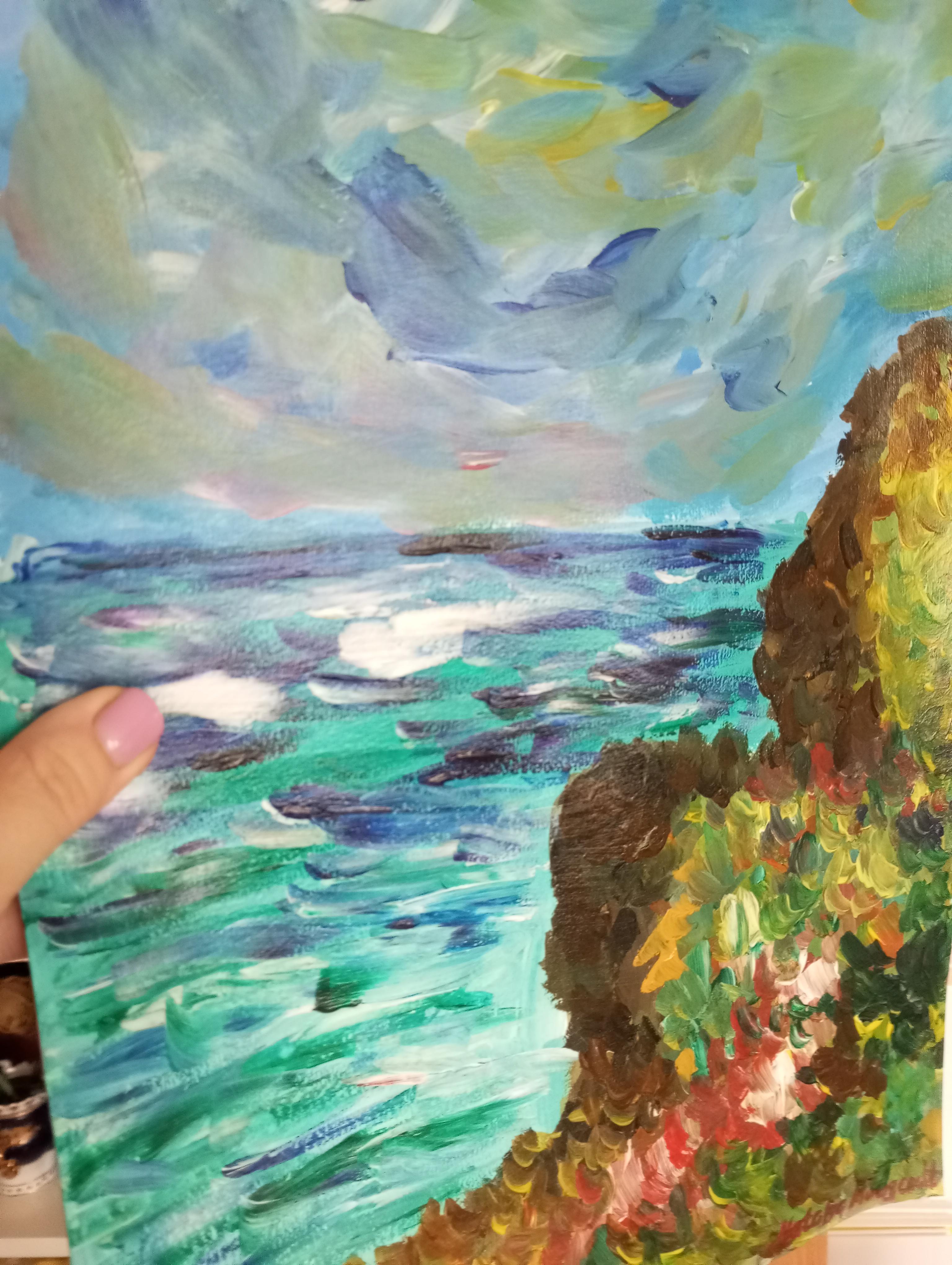 « falaise de mer » (peinture de côte balnéaire inspirée par Claude Monet) en vente 5