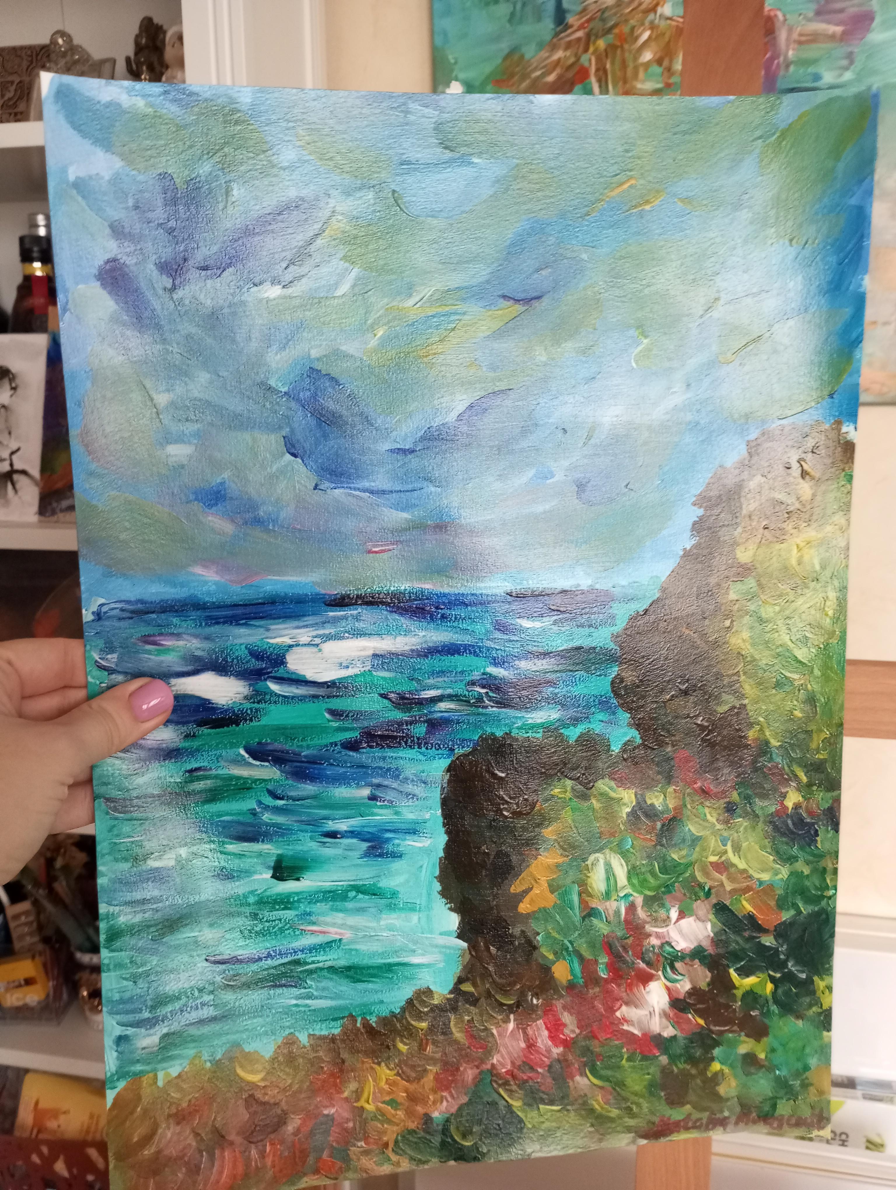 « falaise de mer » (peinture de côte balnéaire inspirée par Claude Monet) en vente 6