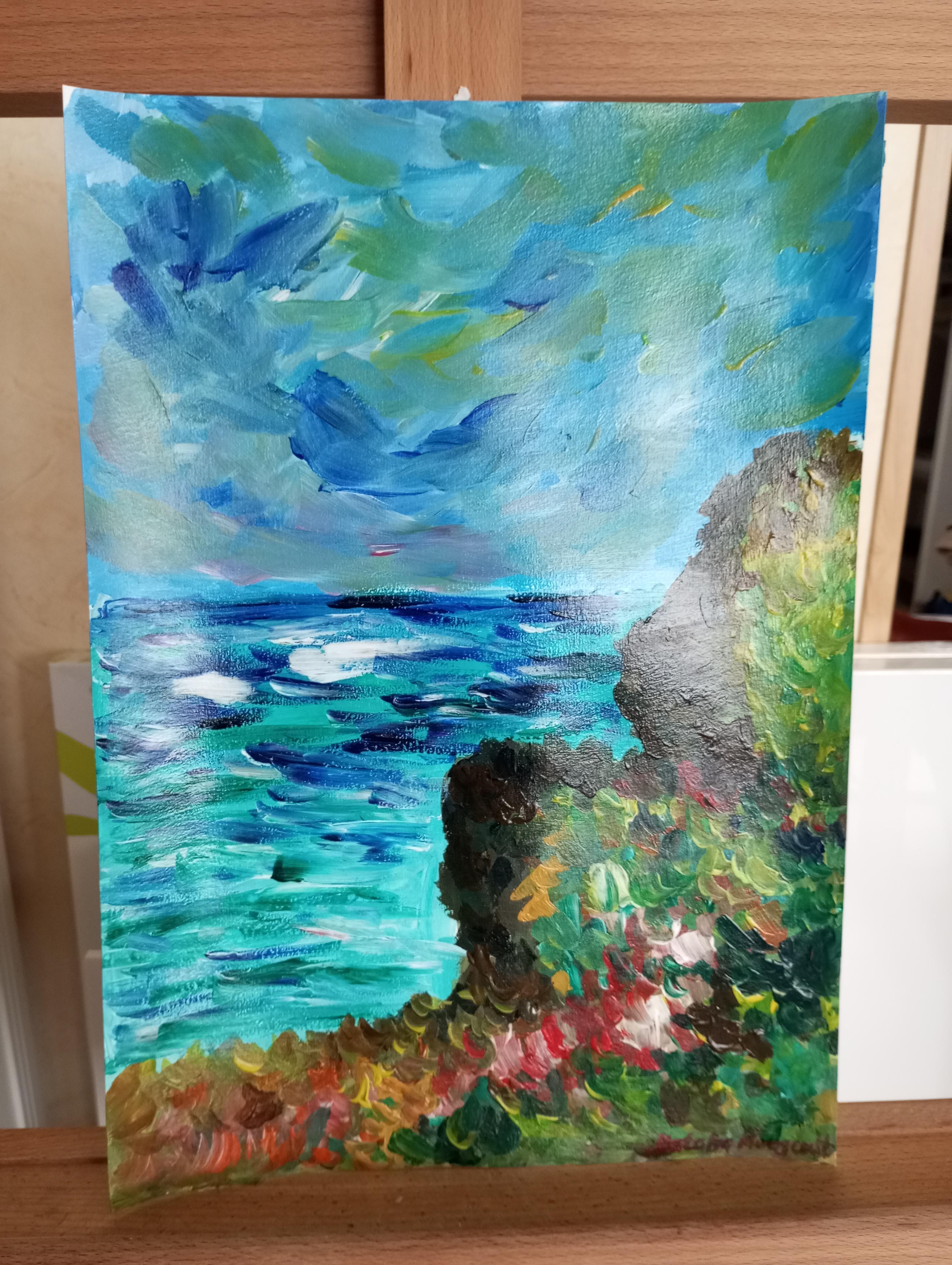 « falaise de mer » (peinture de côte balnéaire inspirée par Claude Monet) en vente 7
