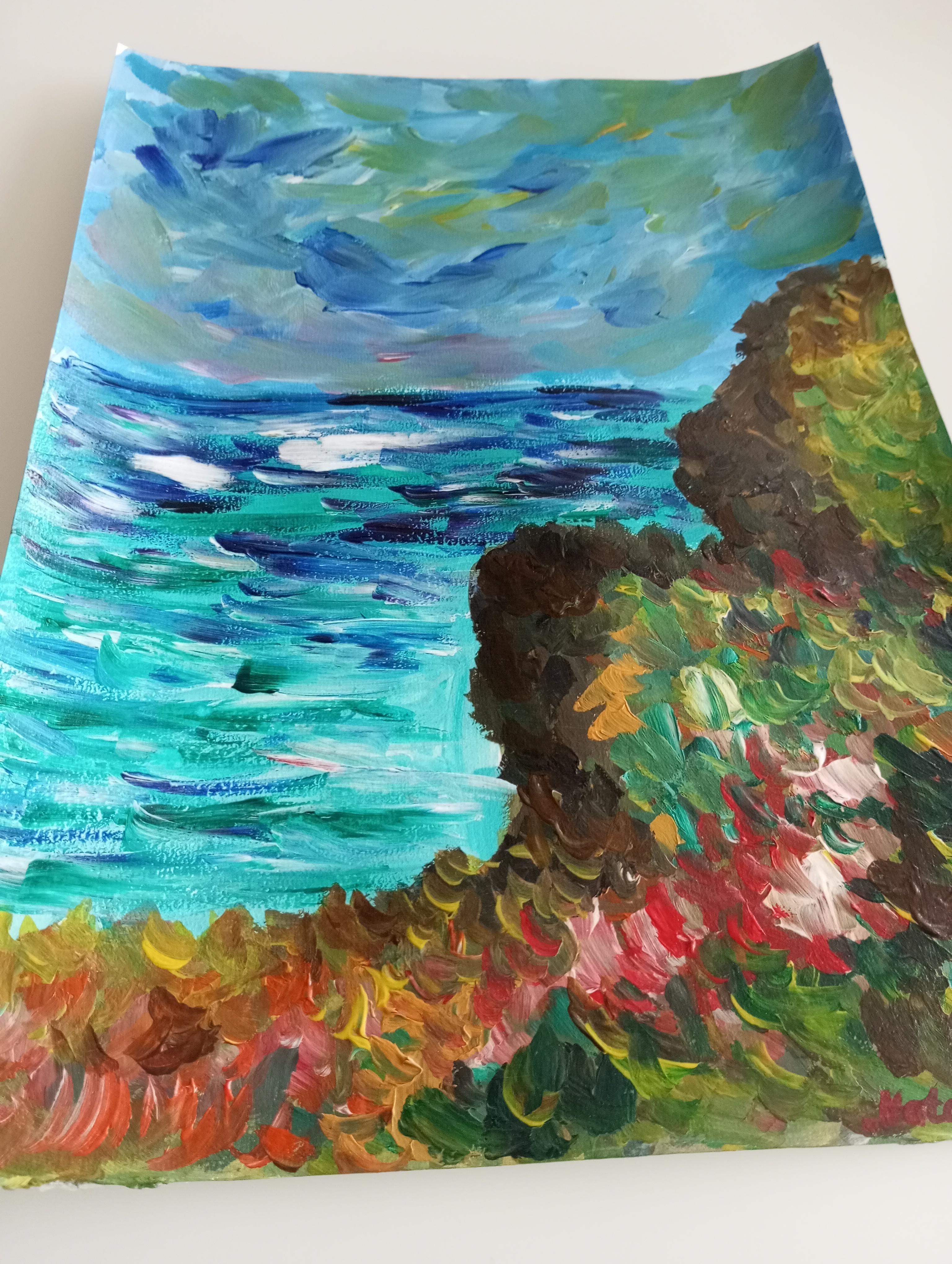 « falaise de mer » (peinture de côte balnéaire inspirée par Claude Monet) en vente 13