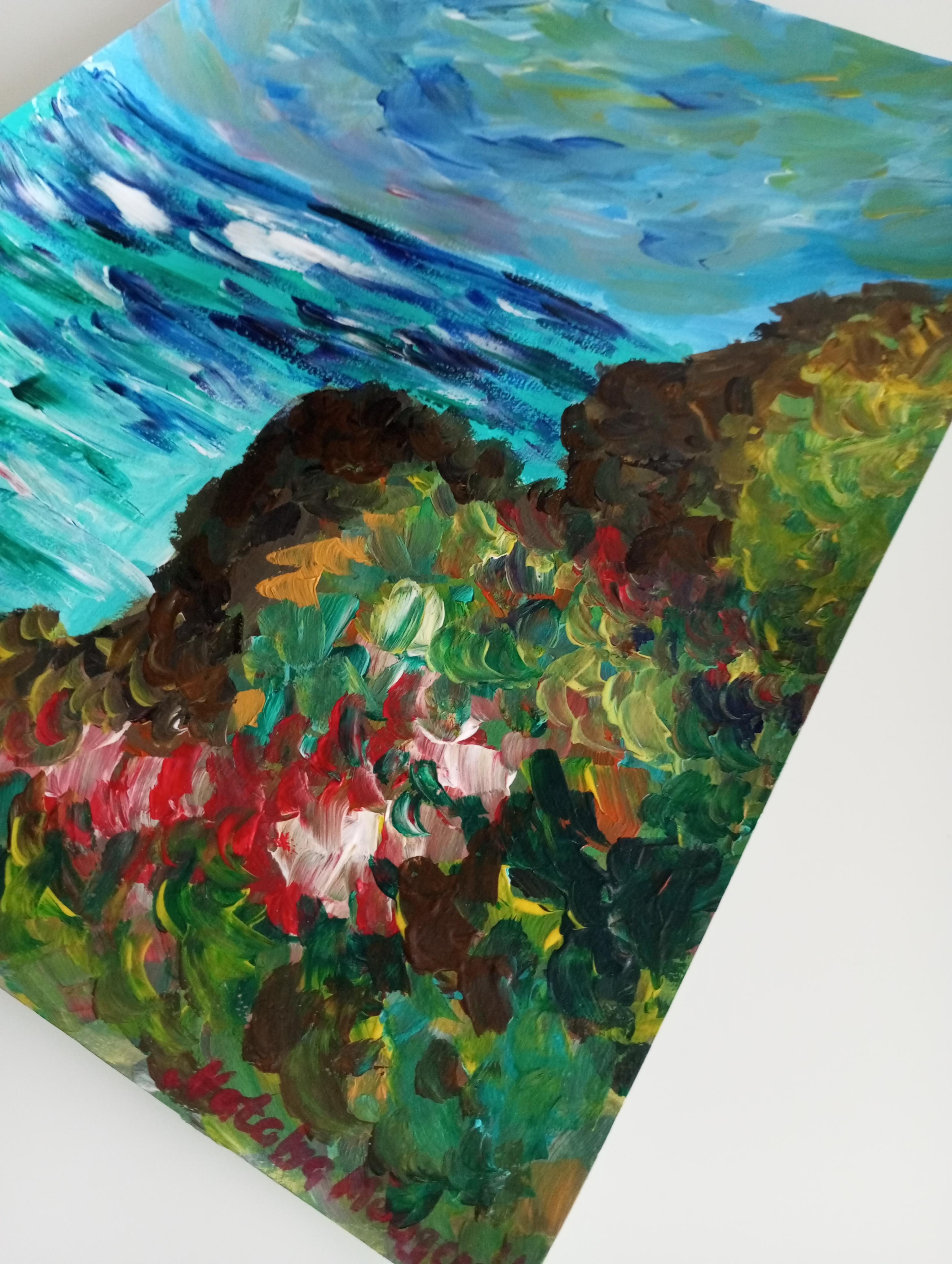 « falaise de mer » (peinture de côte balnéaire inspirée par Claude Monet) en vente 14