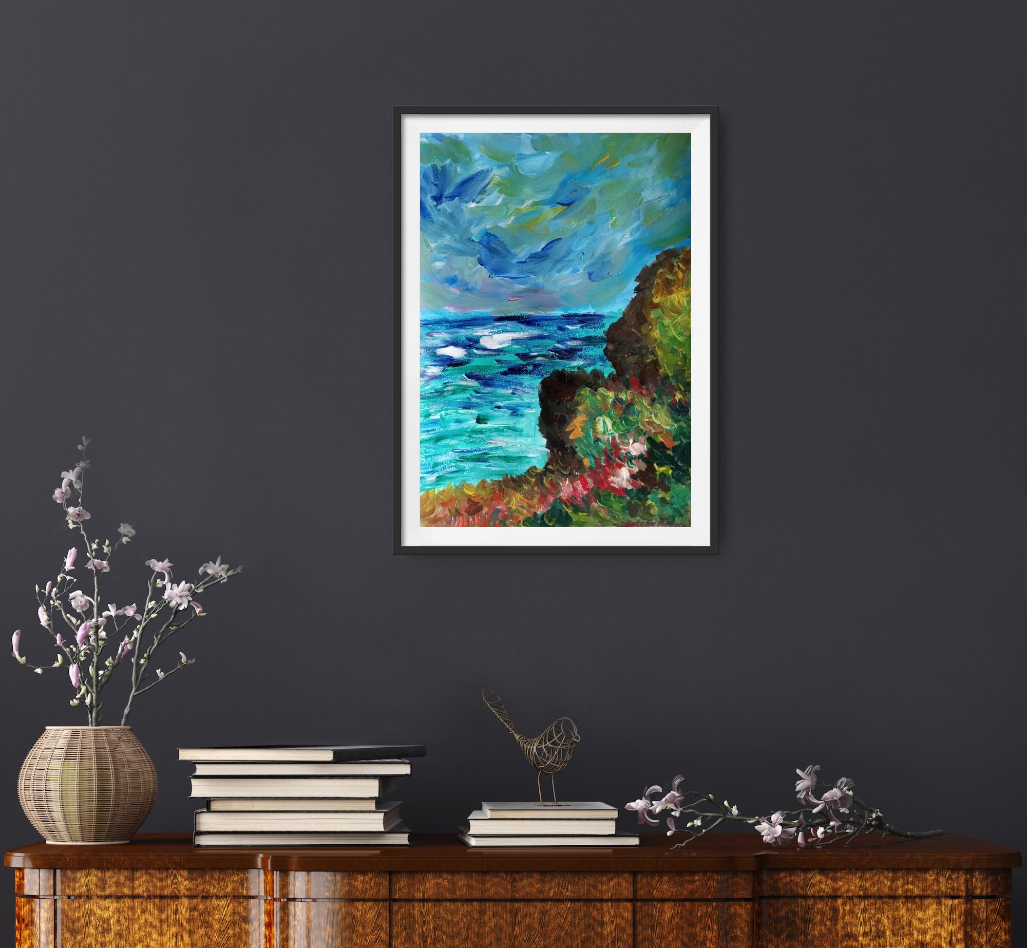 « falaise de mer » (peinture de côte balnéaire inspirée par Claude Monet) - Art de Natalya Mougenot 