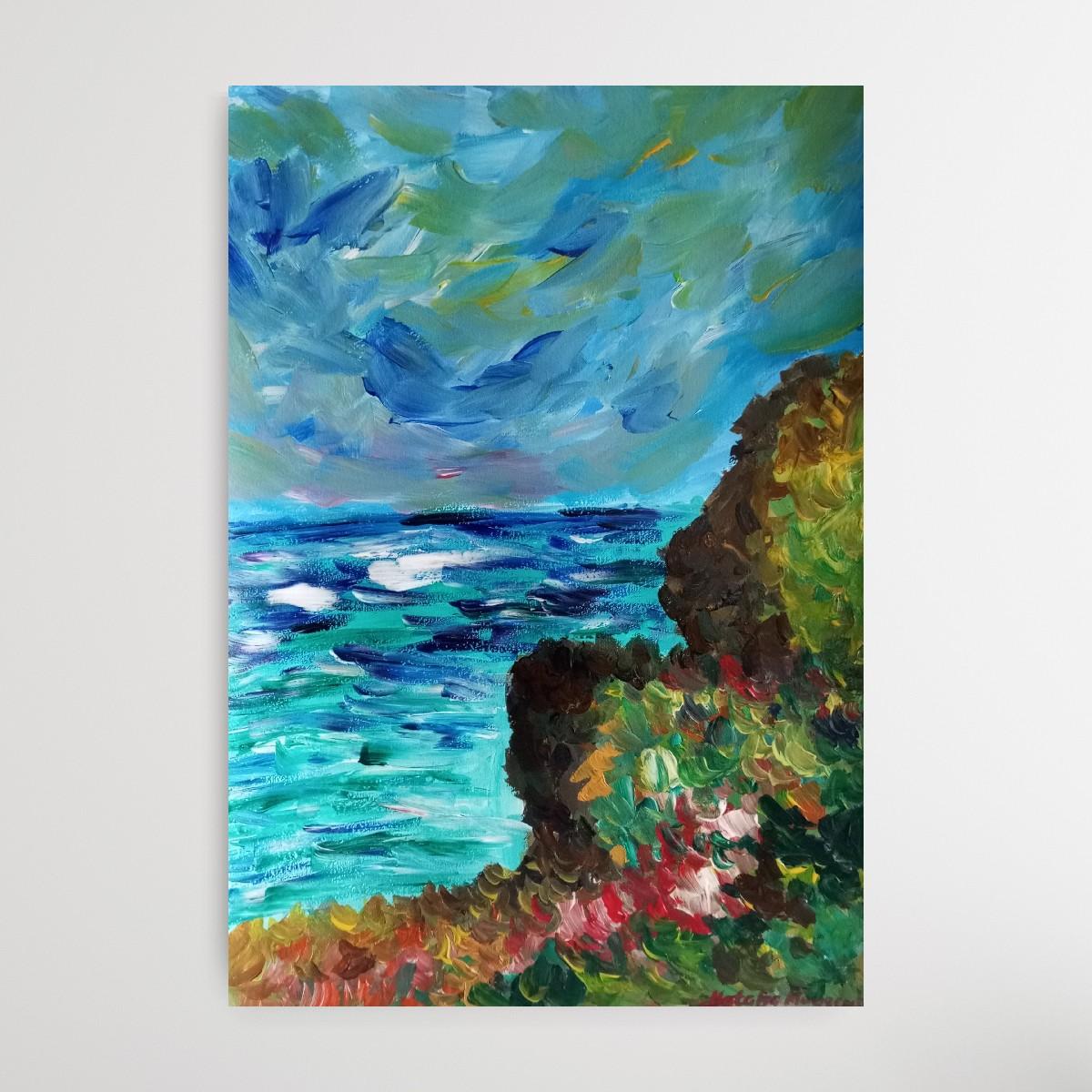 « falaise de mer » (peinture de côte balnéaire inspirée par Claude Monet) en vente 2