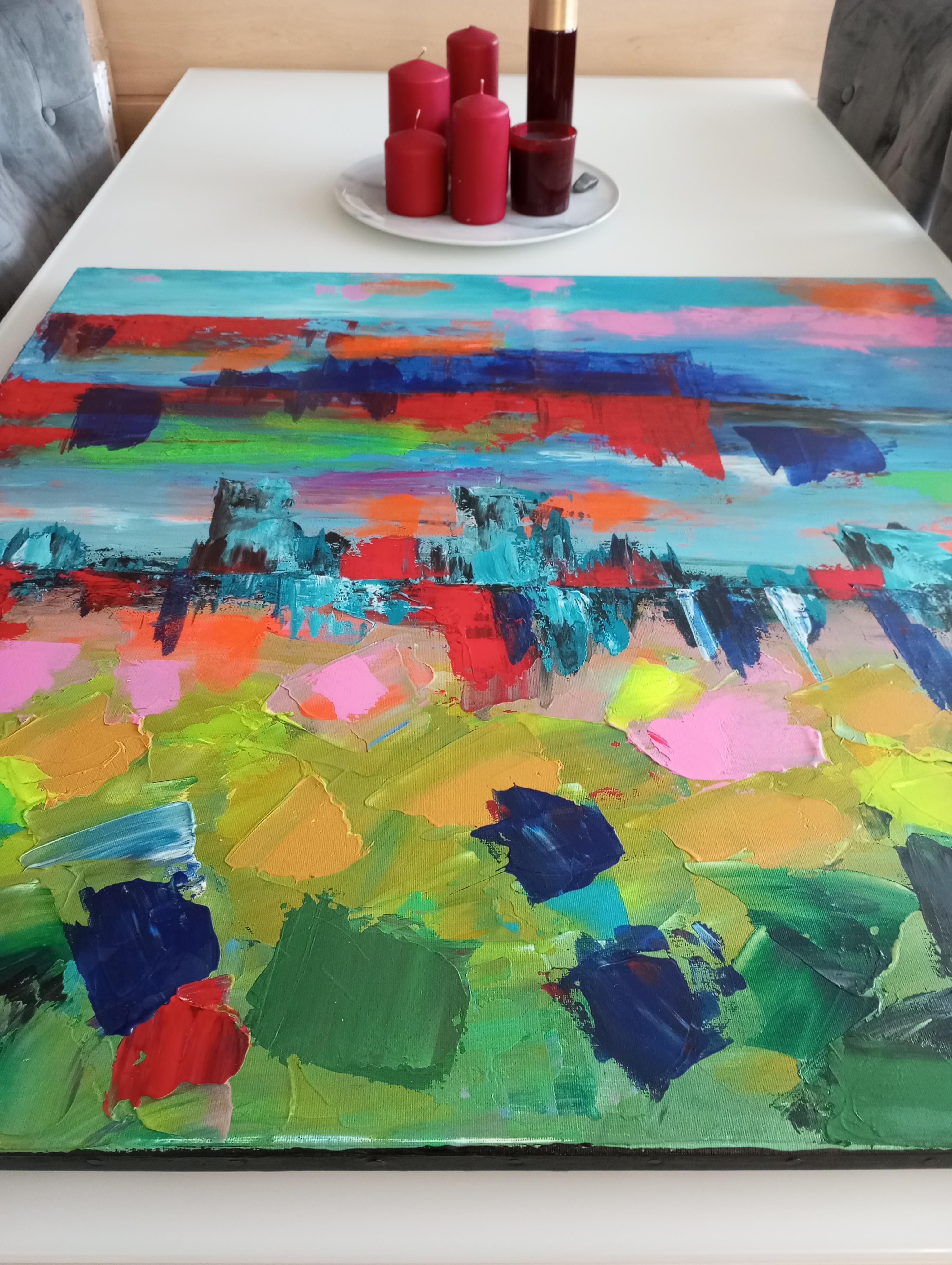 Pittura acrilica contemporanea astratta ed espressiva su tela 