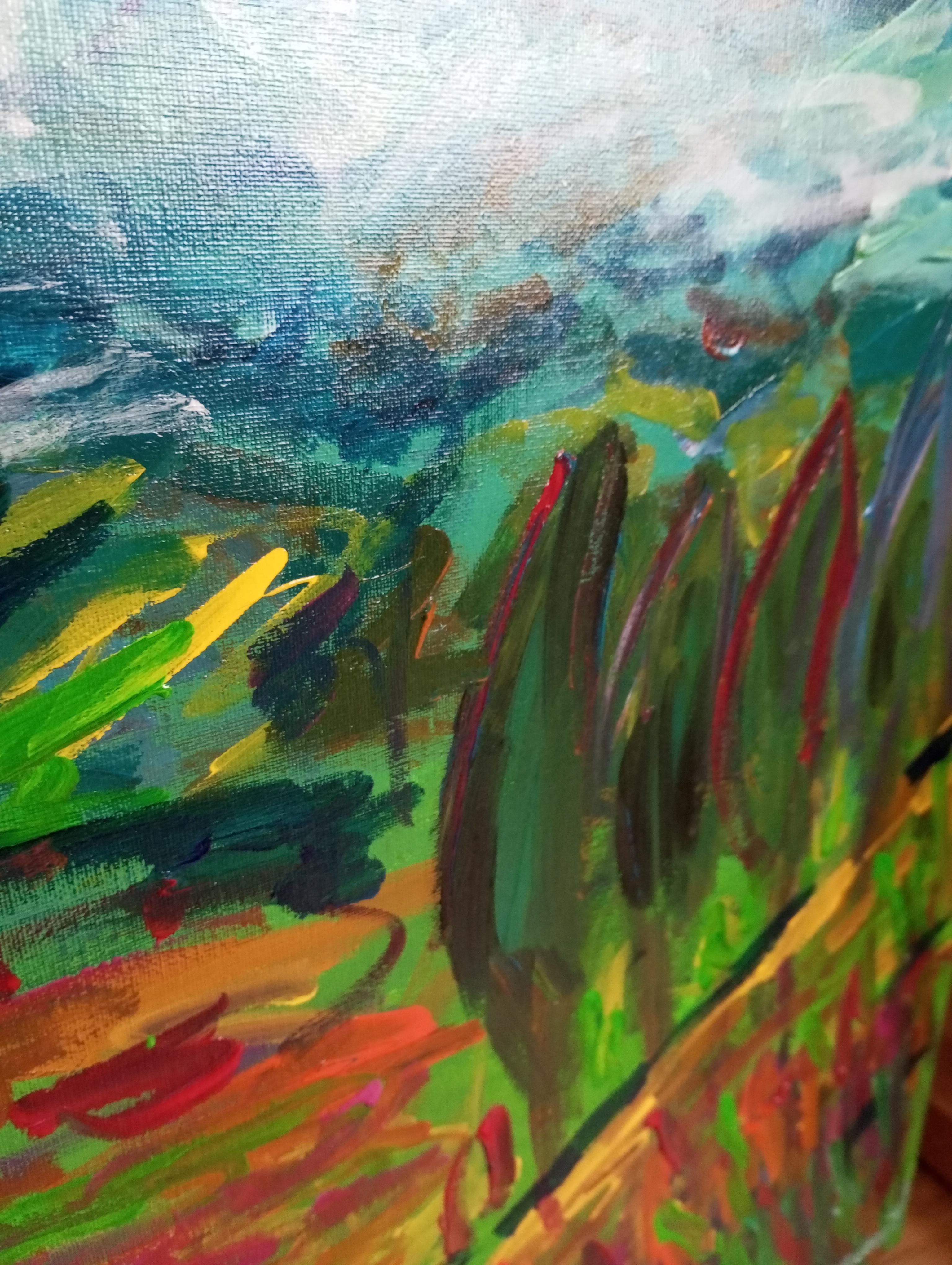 Peinture impressionniste abstraite contemporaine de paysage 