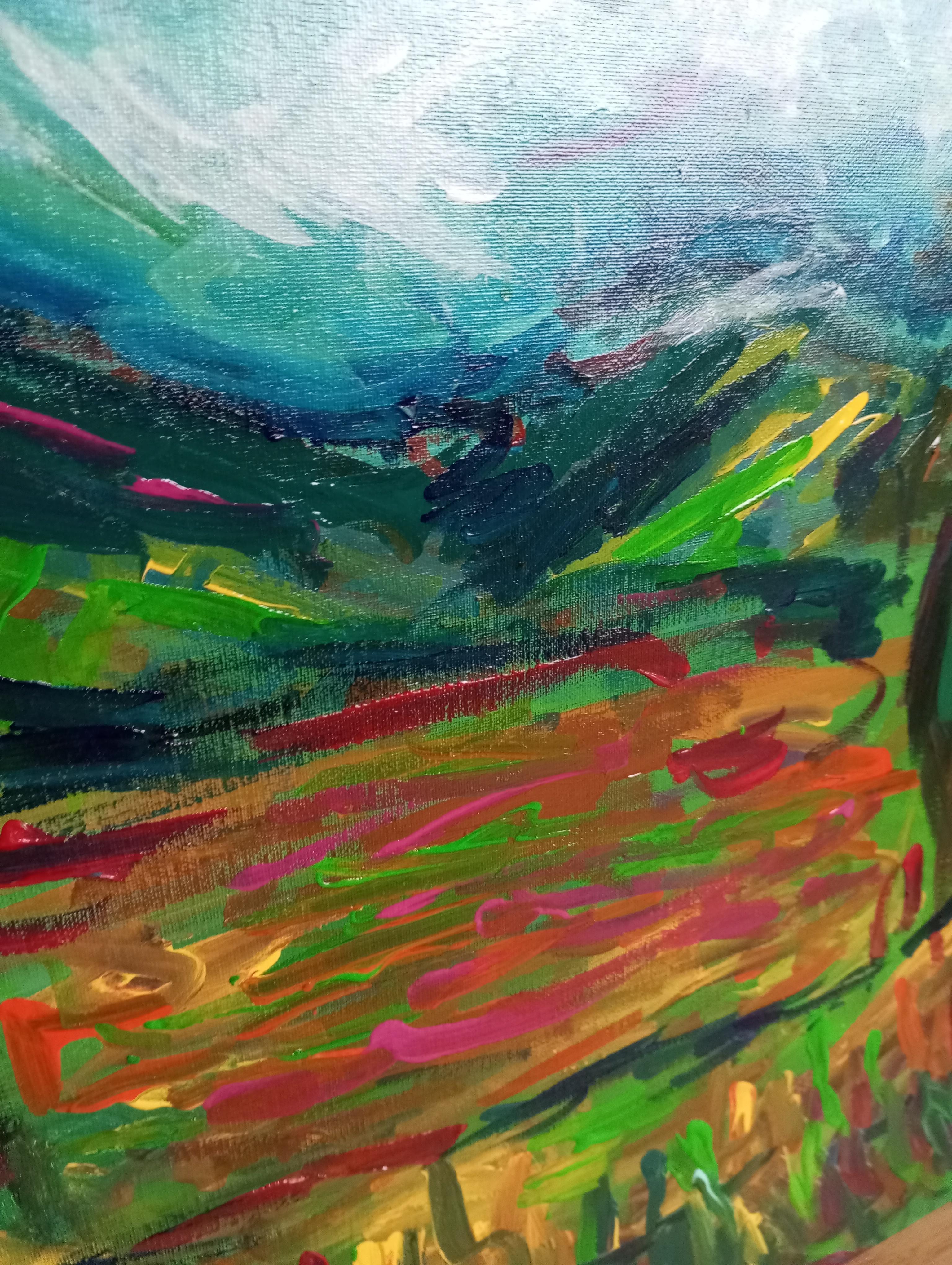 Peinture impressionniste abstraite contemporaine de paysage 