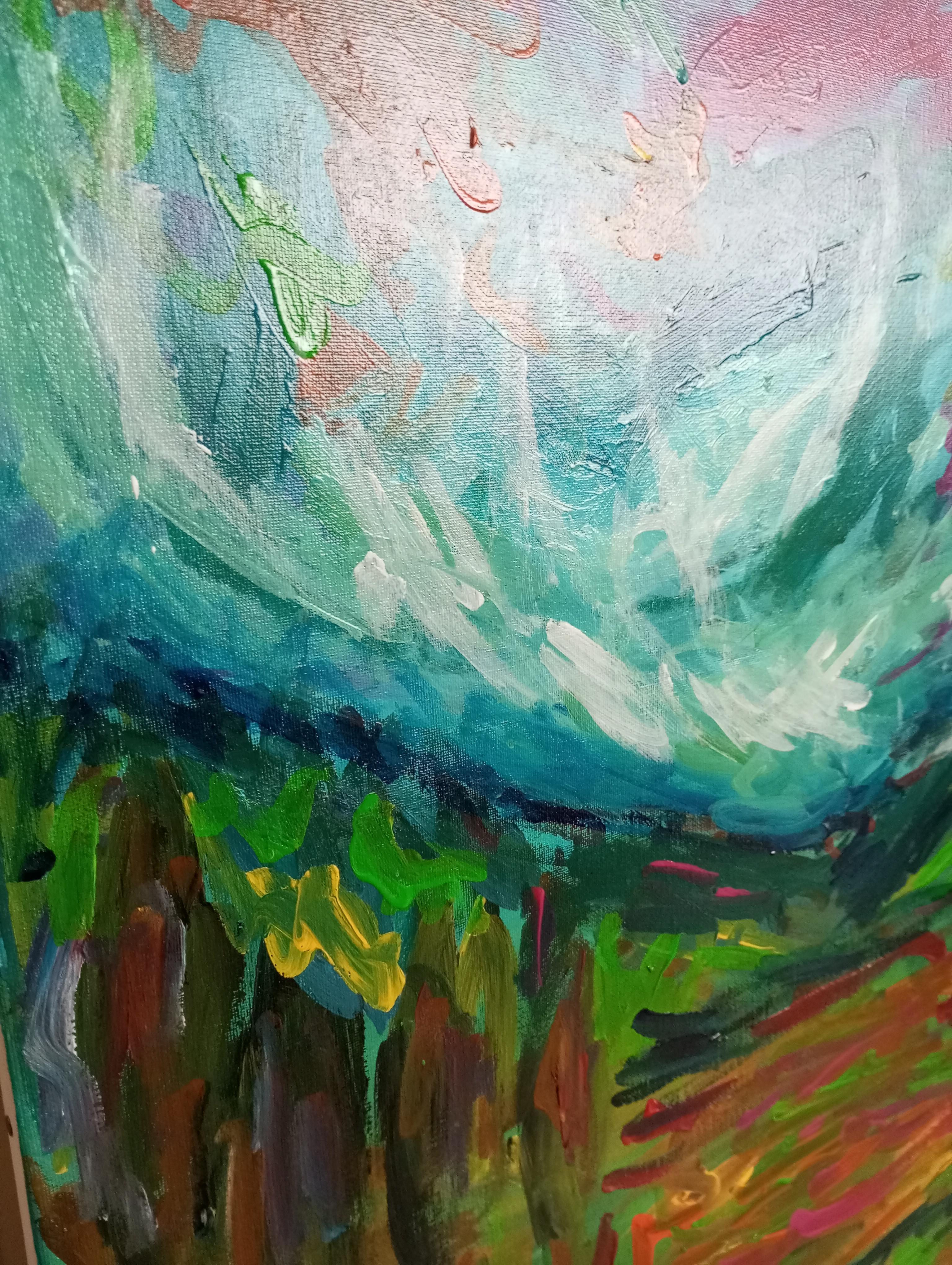 Peinture impressionniste abstraite contemporaine de paysage 