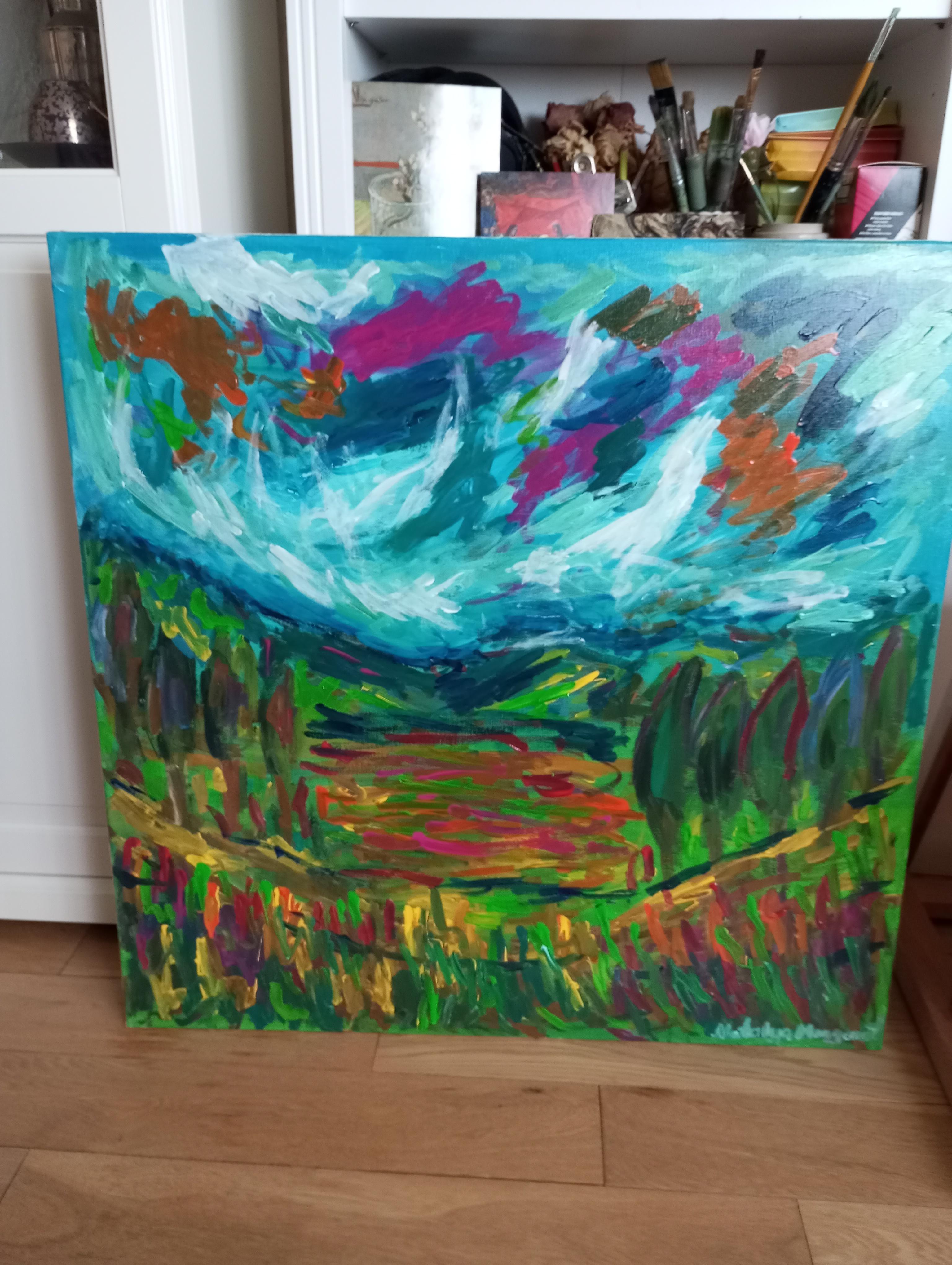 Peinture impressionniste abstraite contemporaine de paysage 