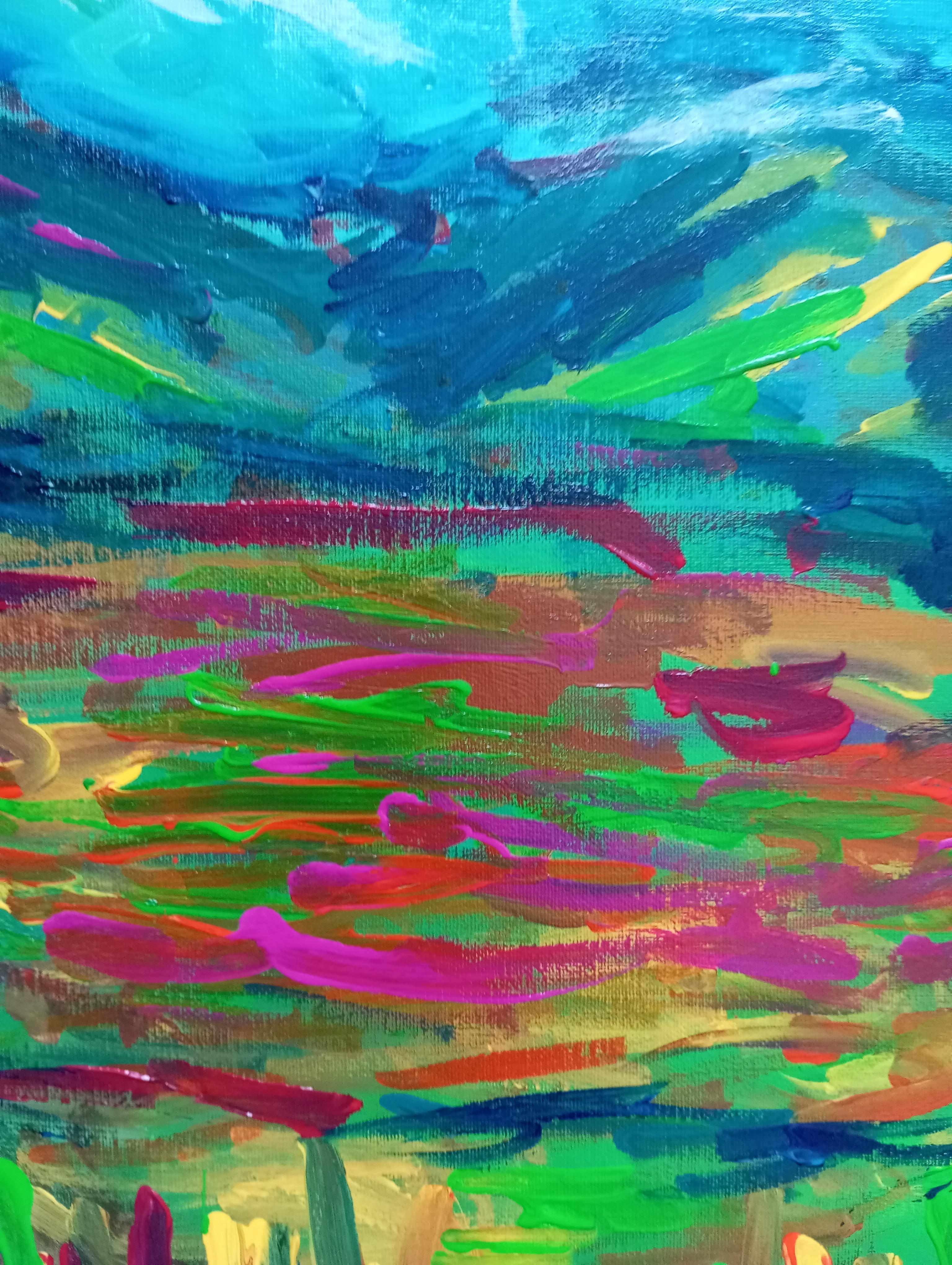 Peinture impressionniste abstraite contemporaine de paysage 