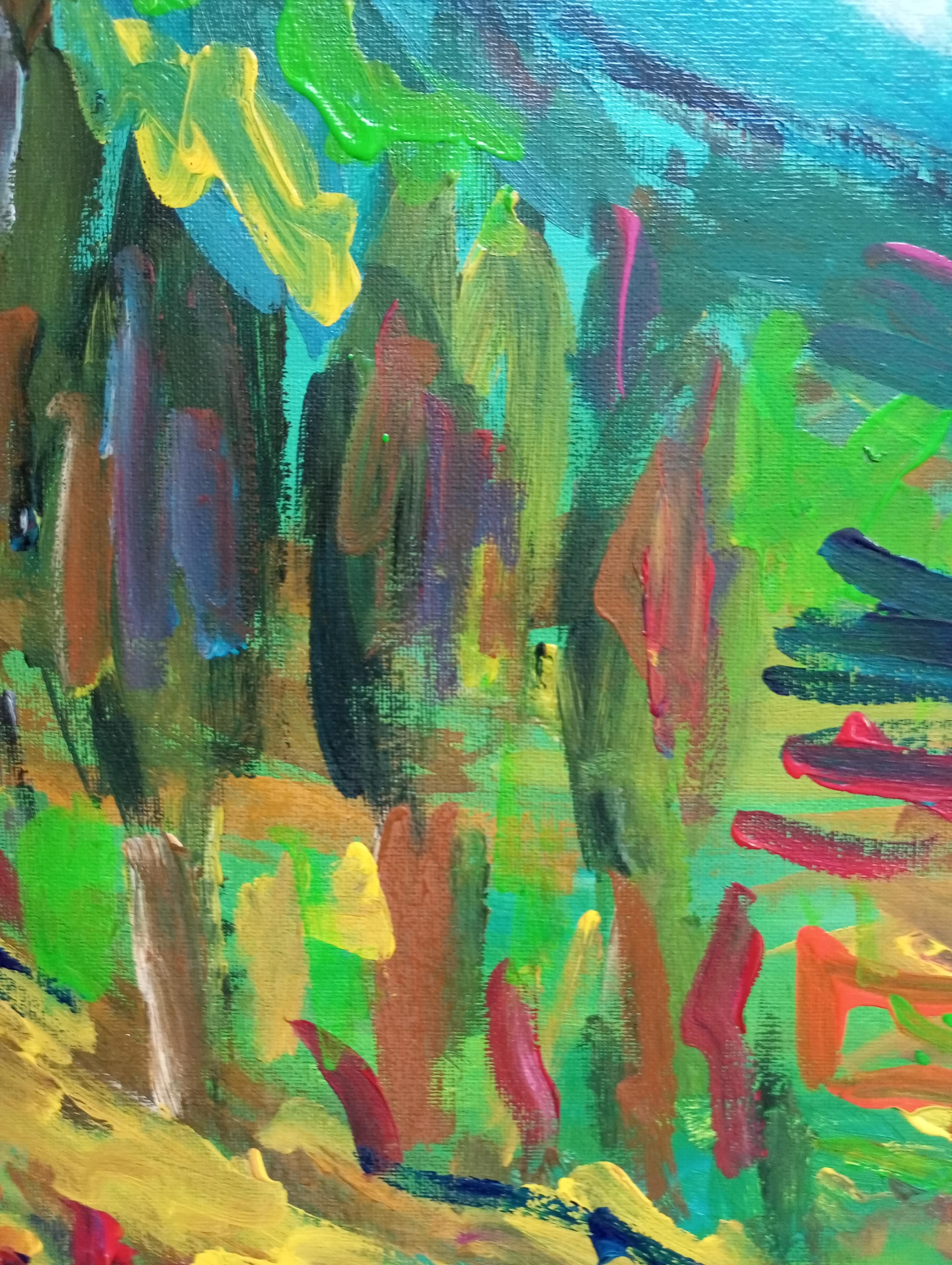 Peinture impressionniste abstraite contemporaine de paysage 