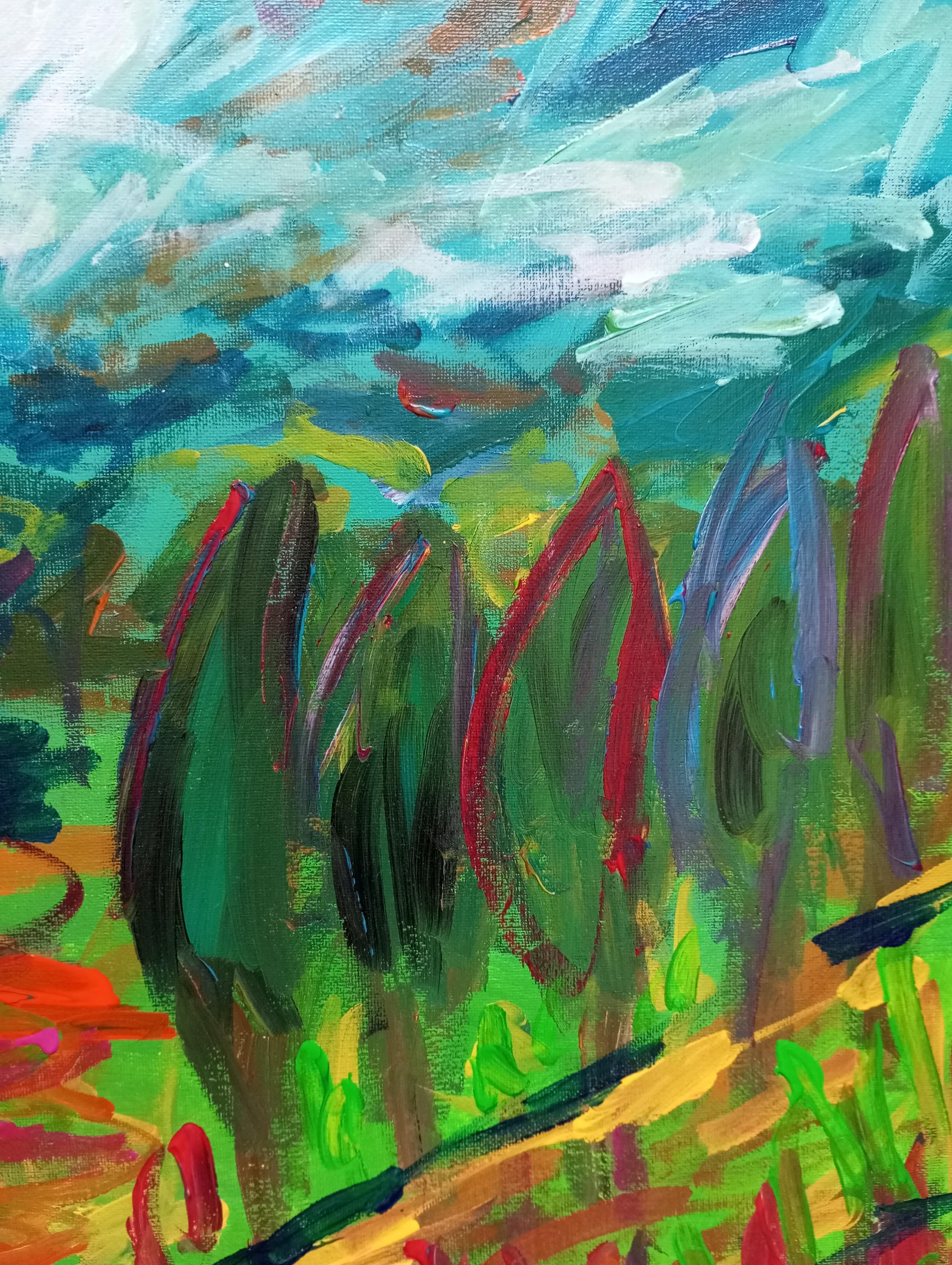 Peinture impressionniste abstraite contemporaine de paysage 