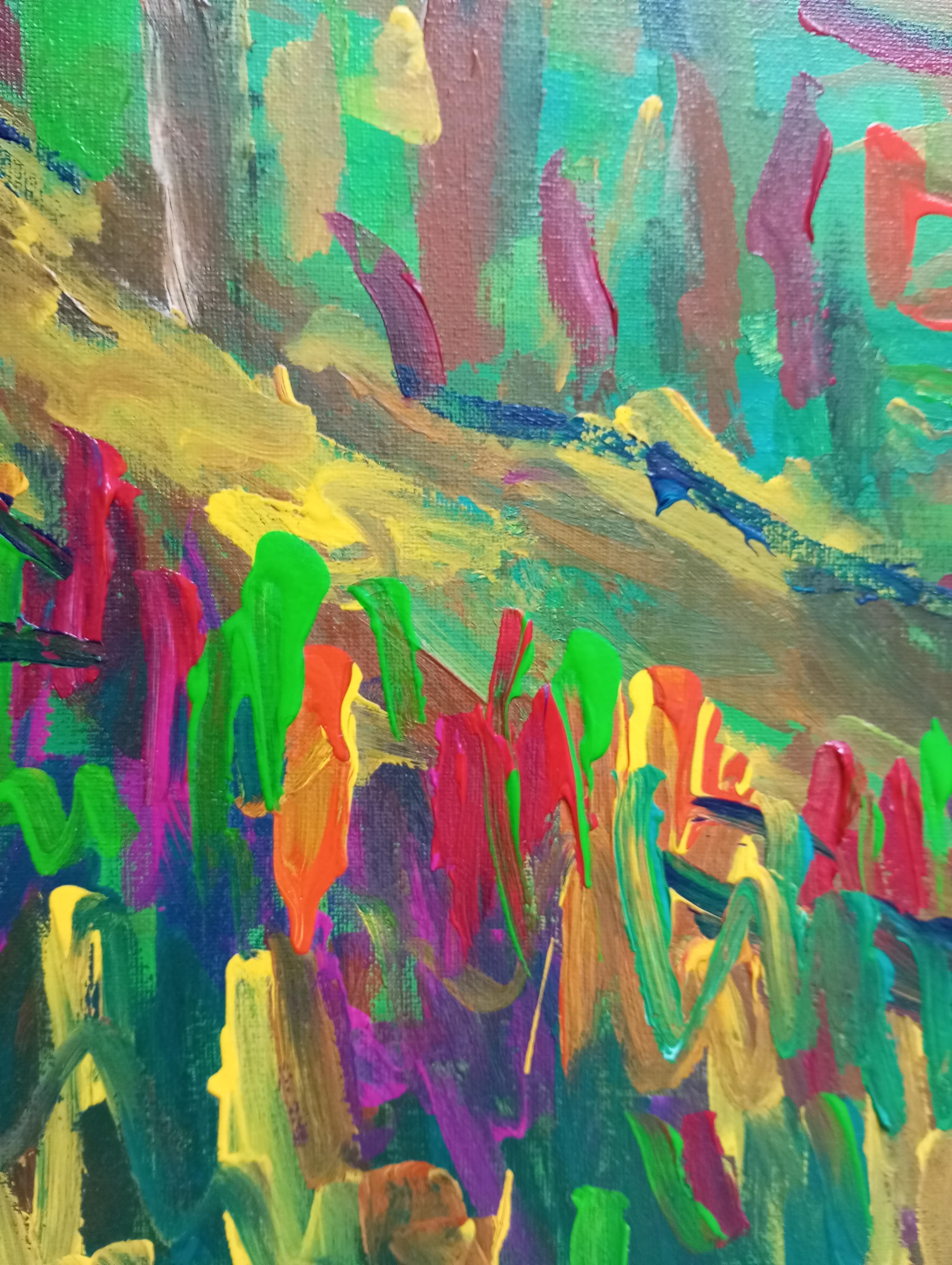 Peinture impressionniste abstraite contemporaine de paysage 