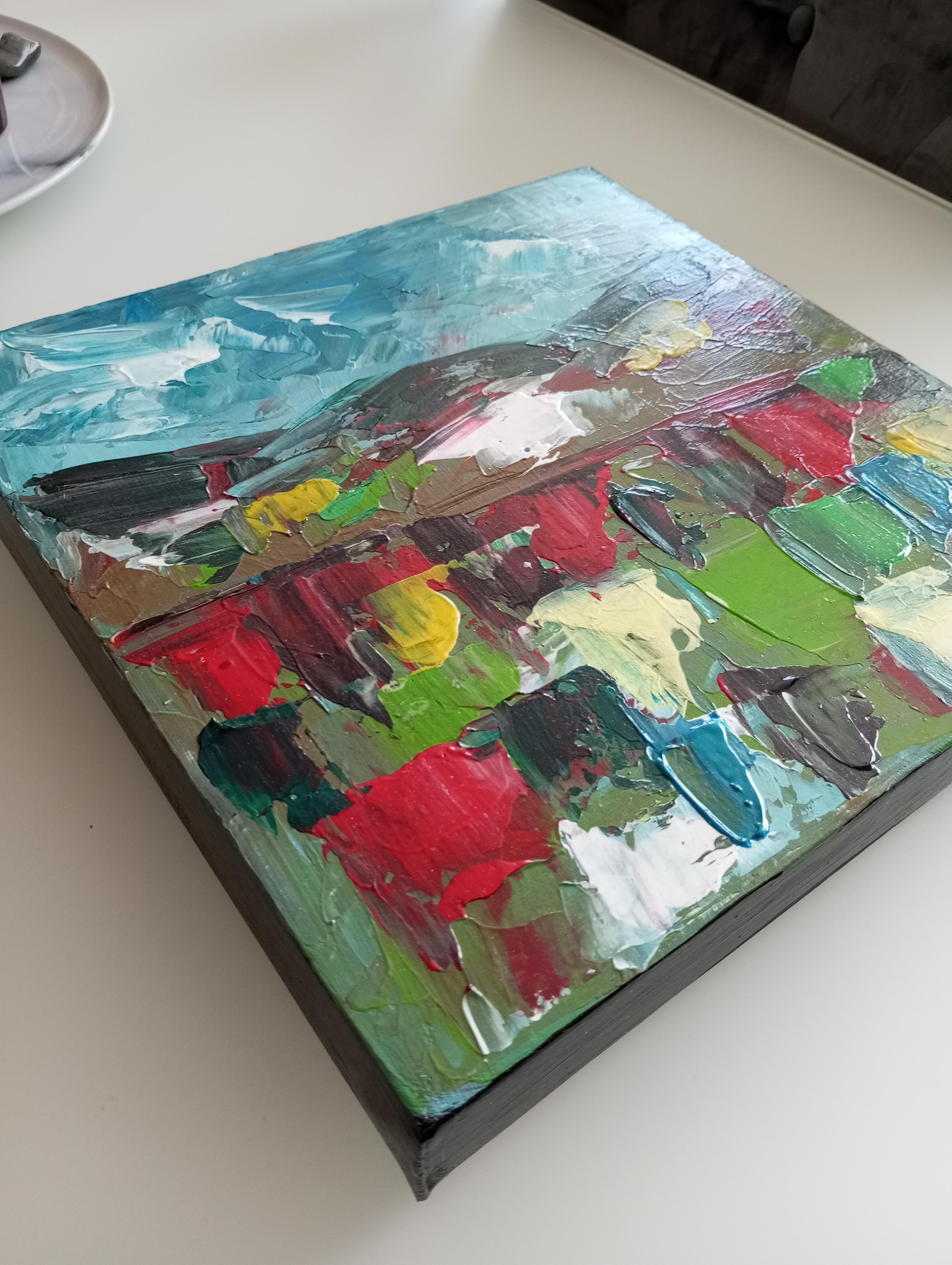 Pittura acrilica contemporanea astratta colorata ed espressiva su tela 