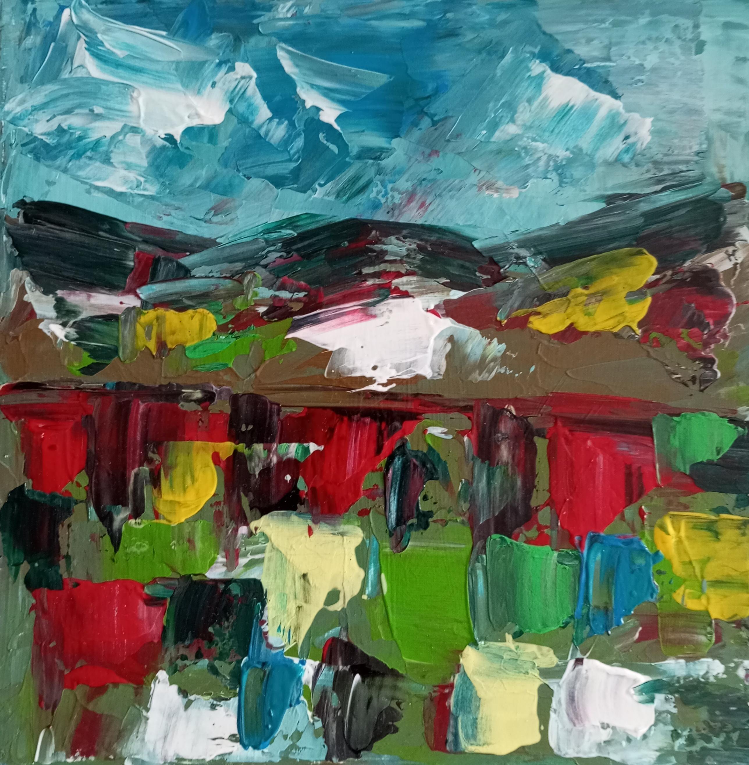 Abstract Painting di Natalya Mougenot  - Pittura acrilica contemporanea astratta colorata ed espressiva su tela "Escape".