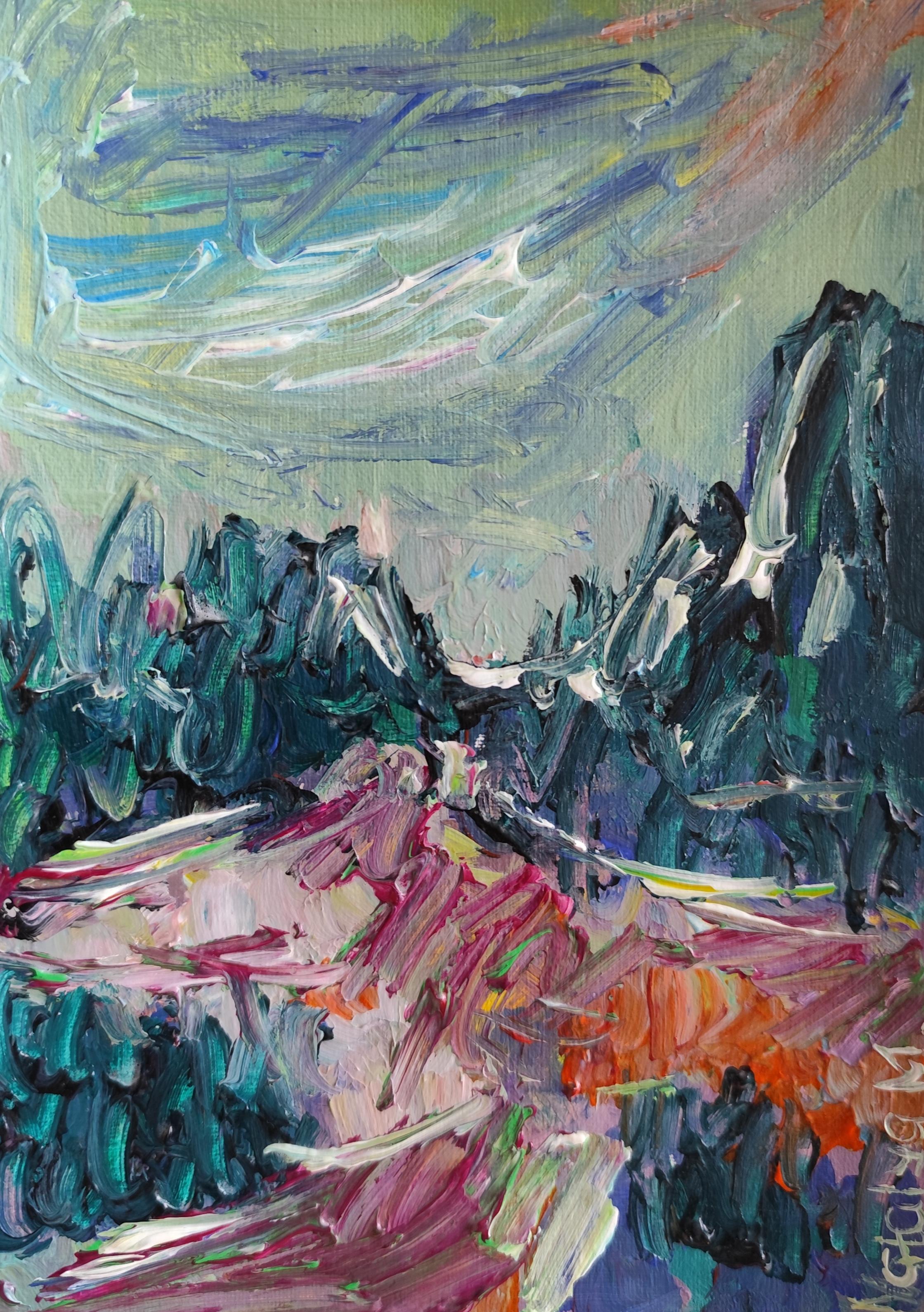 Petite peinture impressionniste abstraite contemporaine sur papier 