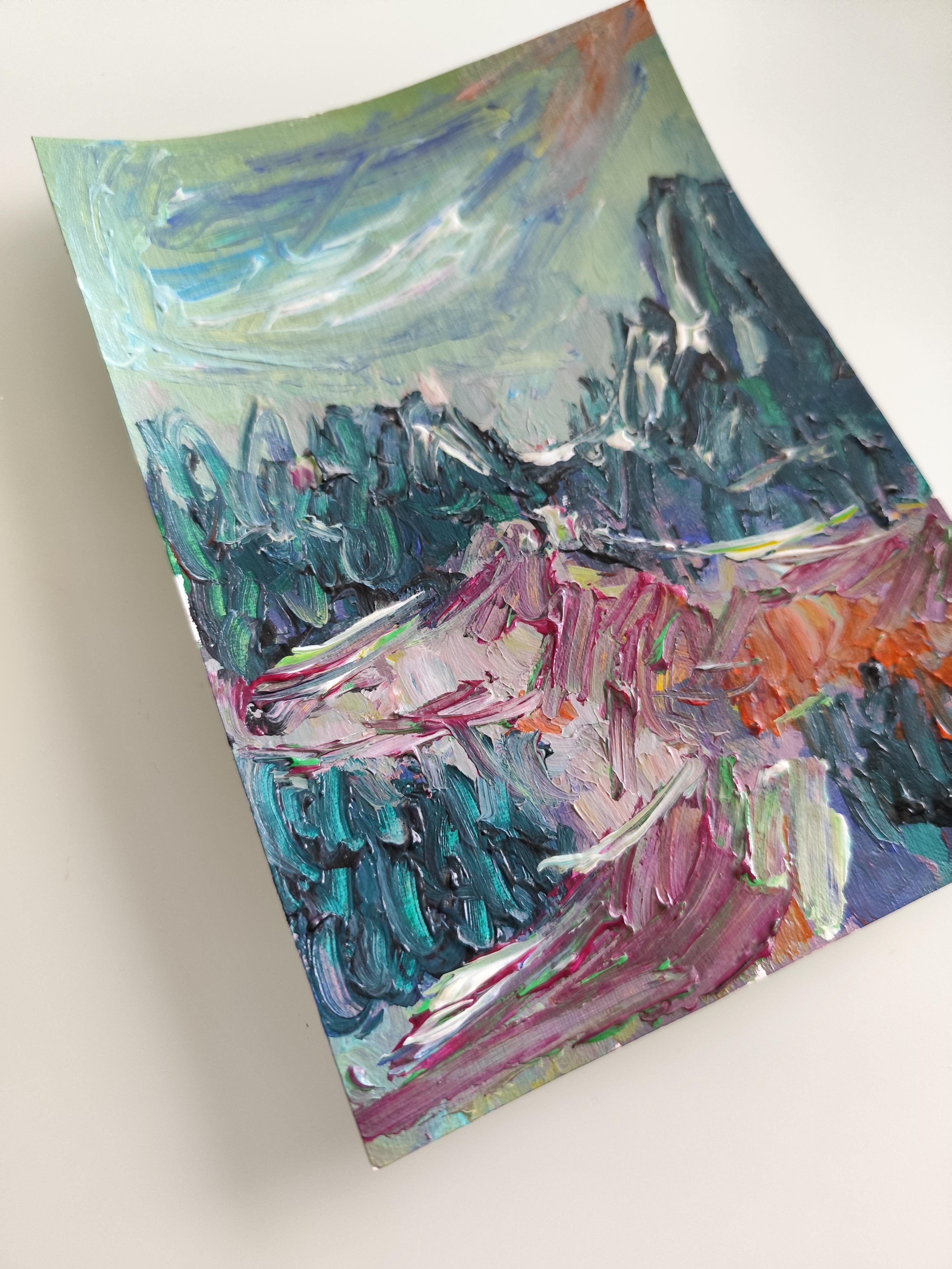 Petite peinture impressionniste abstraite contemporaine sur papier 