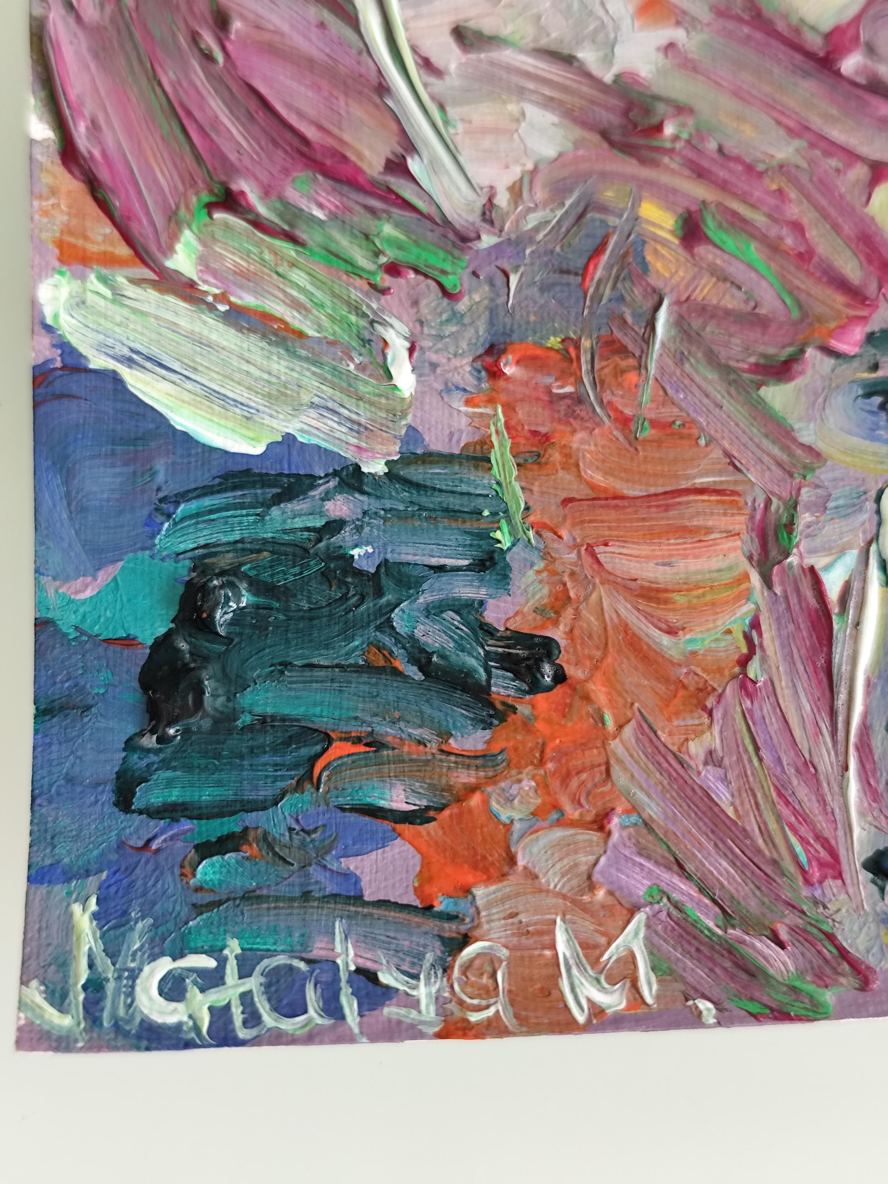 Petite peinture impressionniste abstraite contemporaine sur papier 