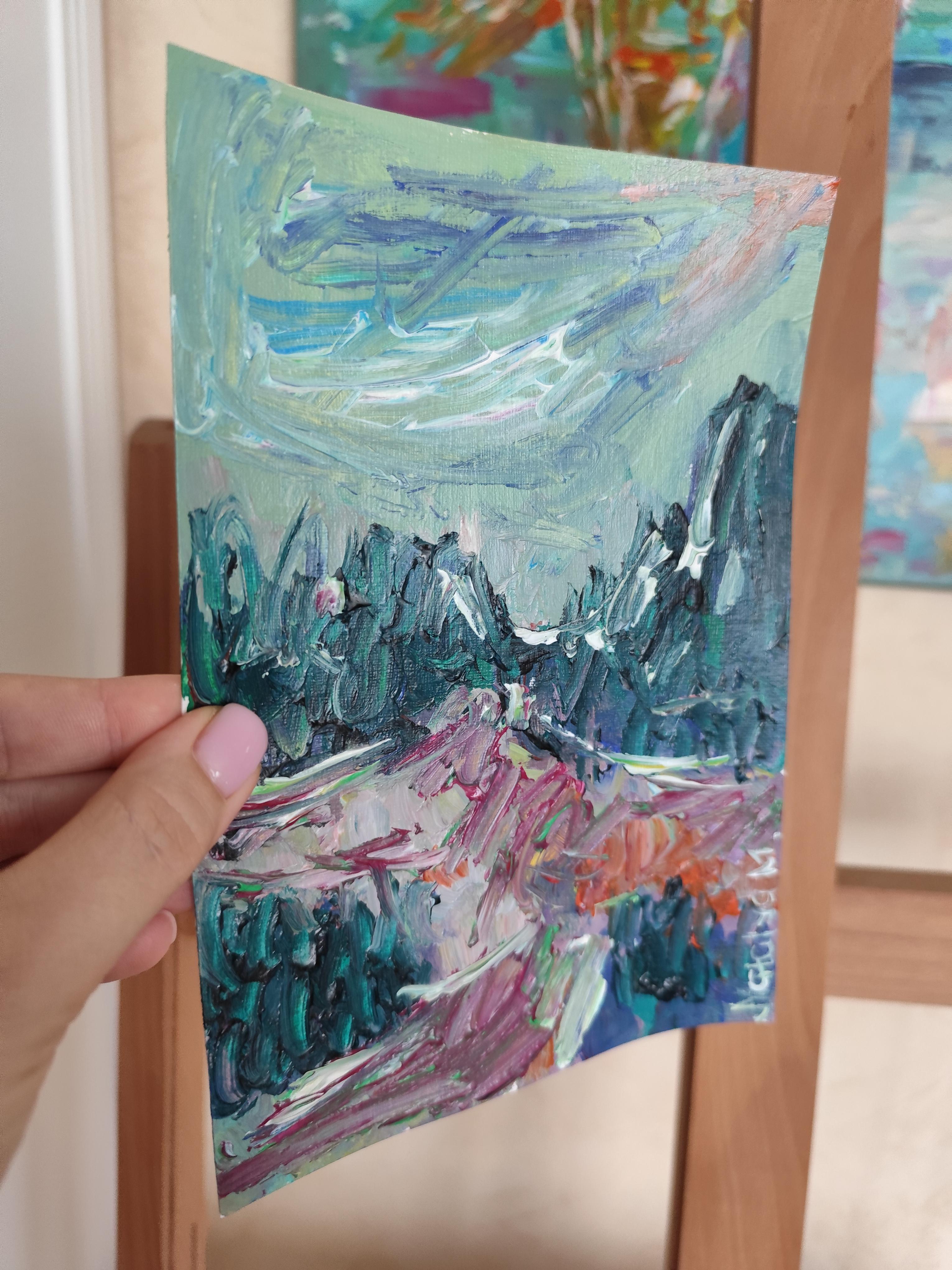 Petite peinture impressionniste abstraite contemporaine sur papier 