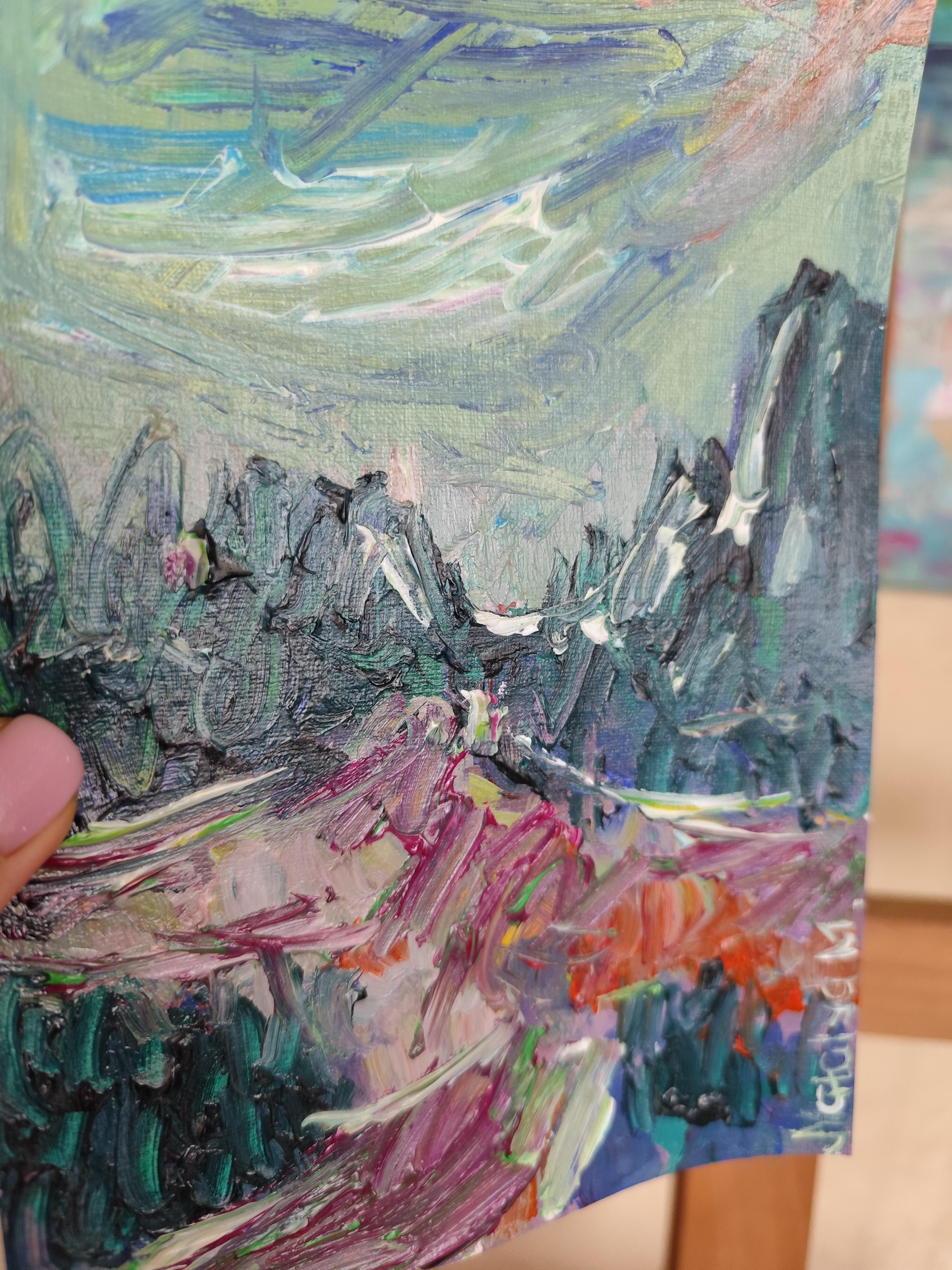 Petite peinture impressionniste abstraite contemporaine sur papier 