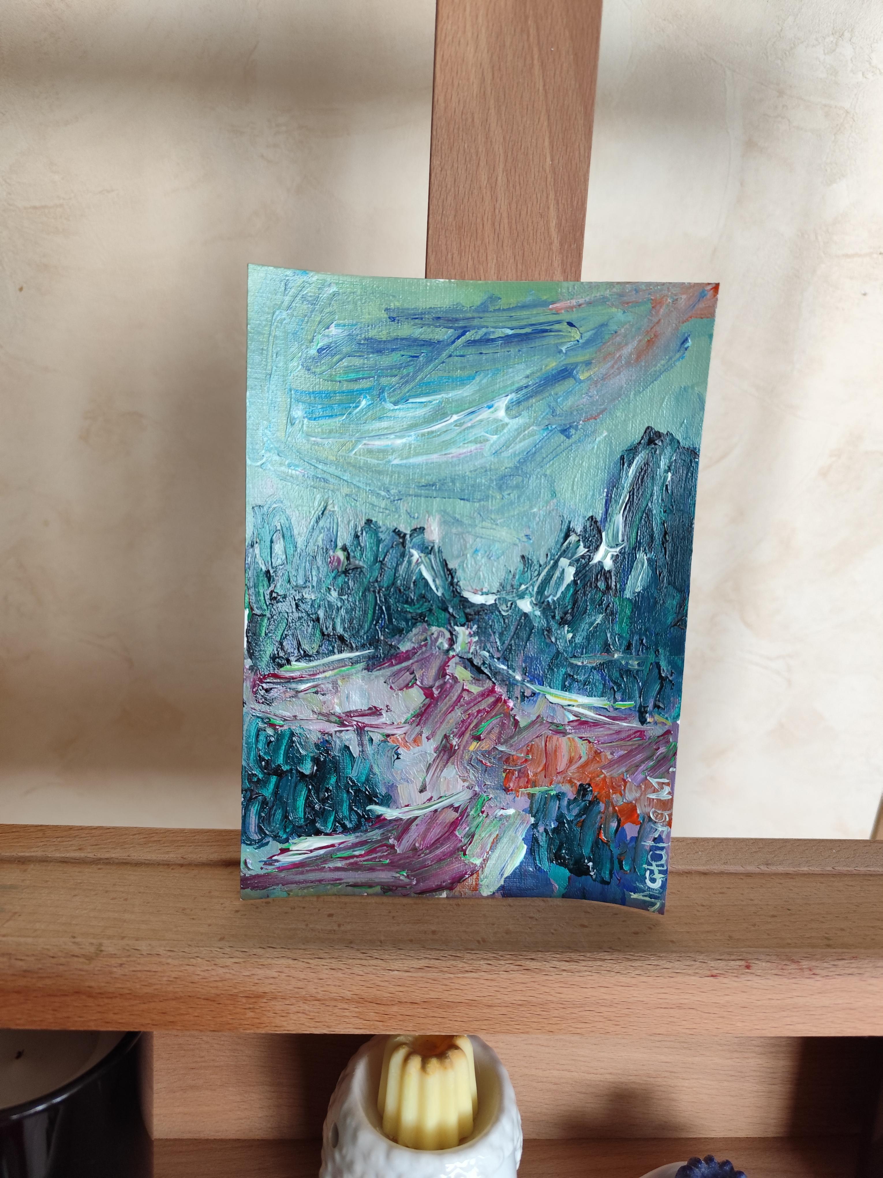 Petite peinture impressionniste abstraite contemporaine sur papier 