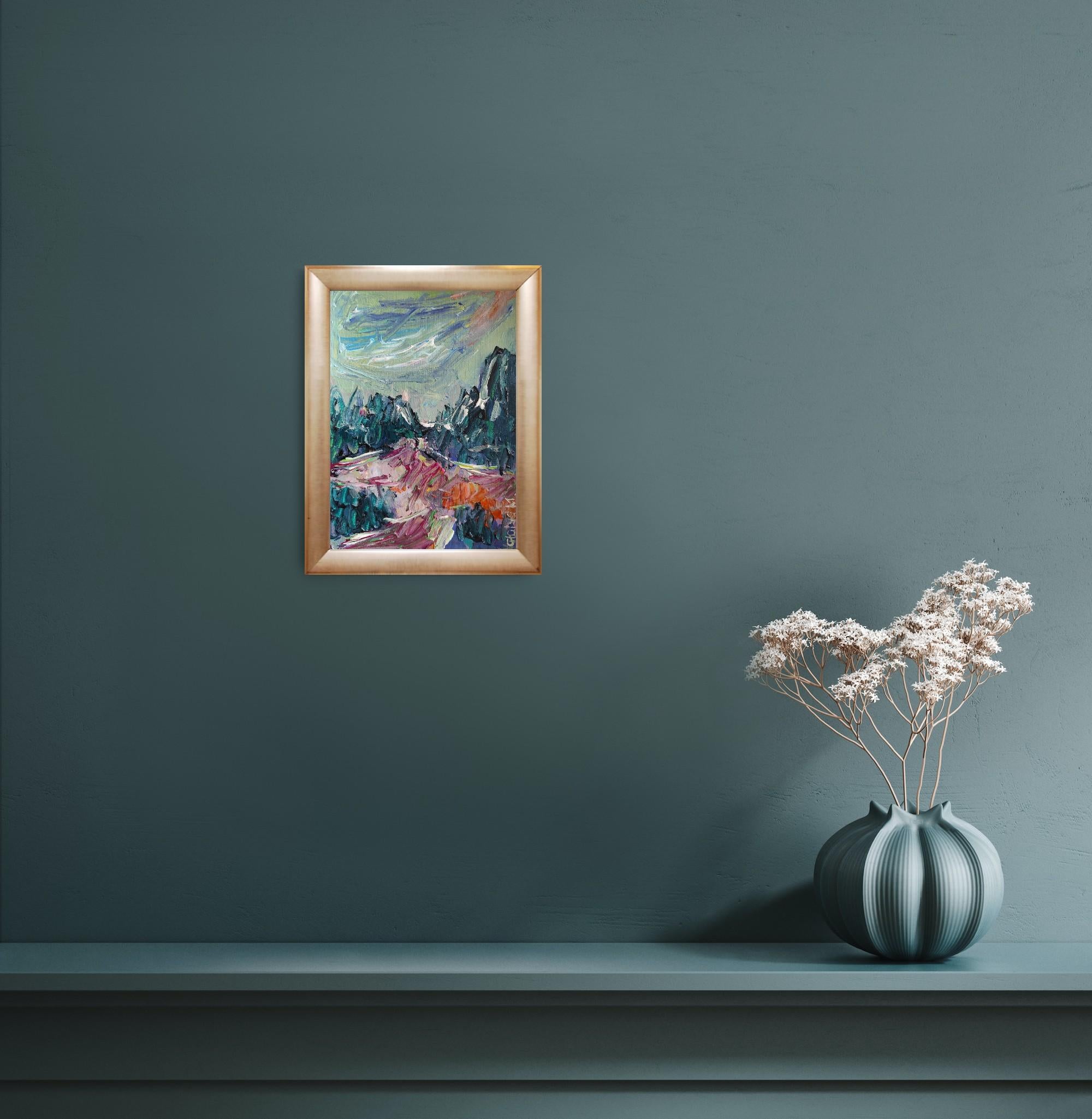 Petite peinture impressionniste abstraite contemporaine sur papier 