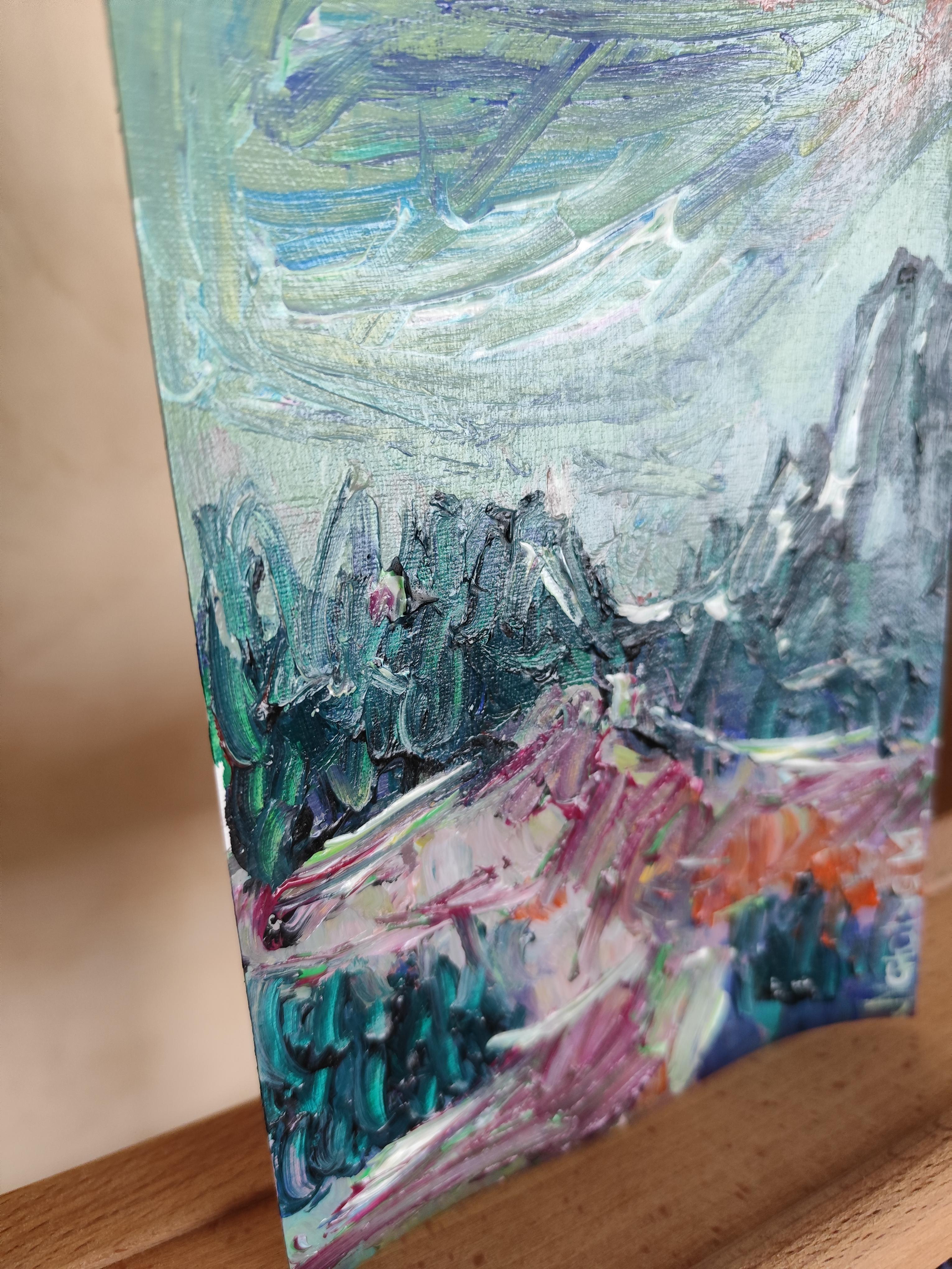 Petite peinture impressionniste abstraite contemporaine sur papier 