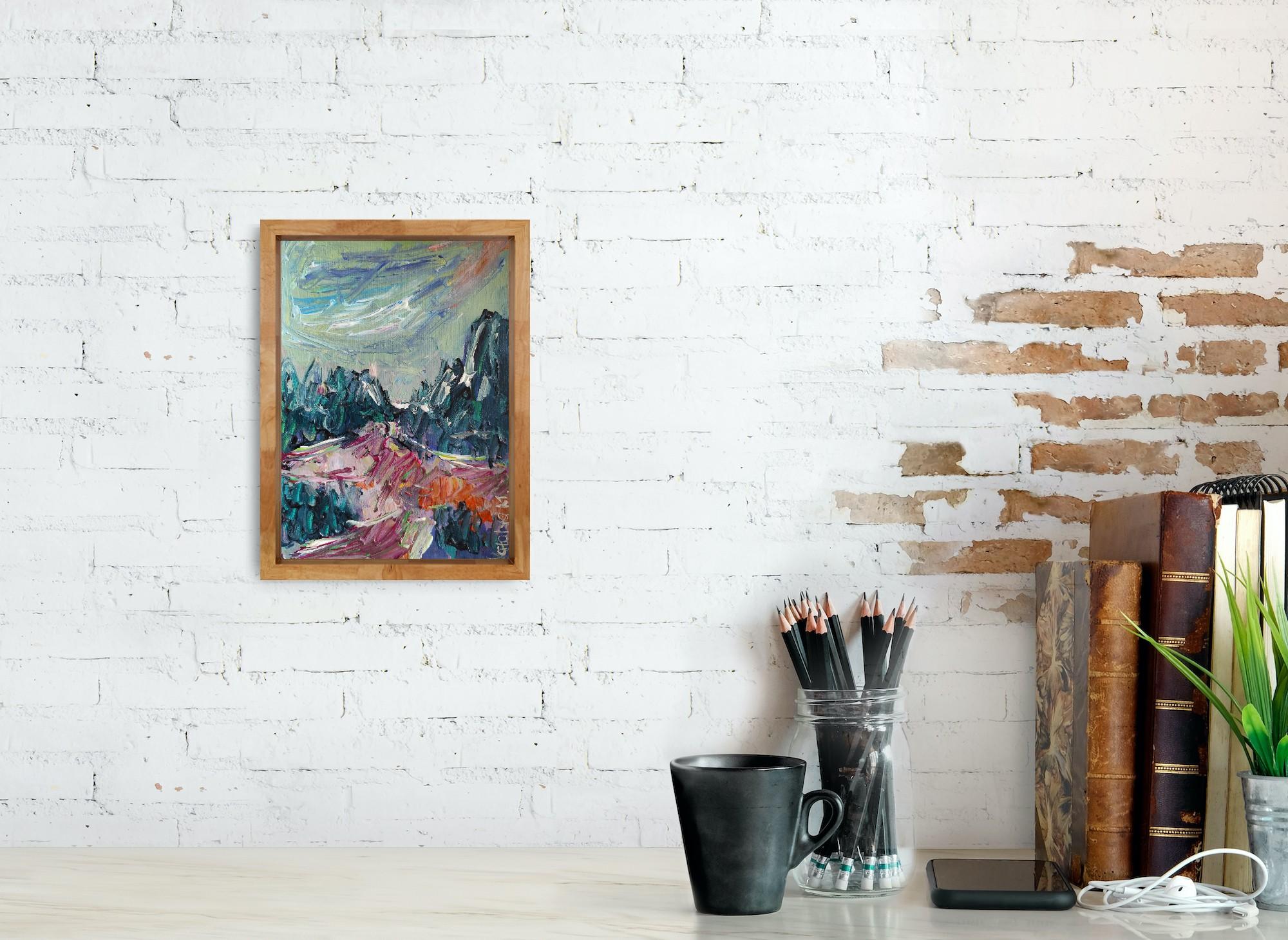 Petite peinture impressionniste abstraite contemporaine sur papier 