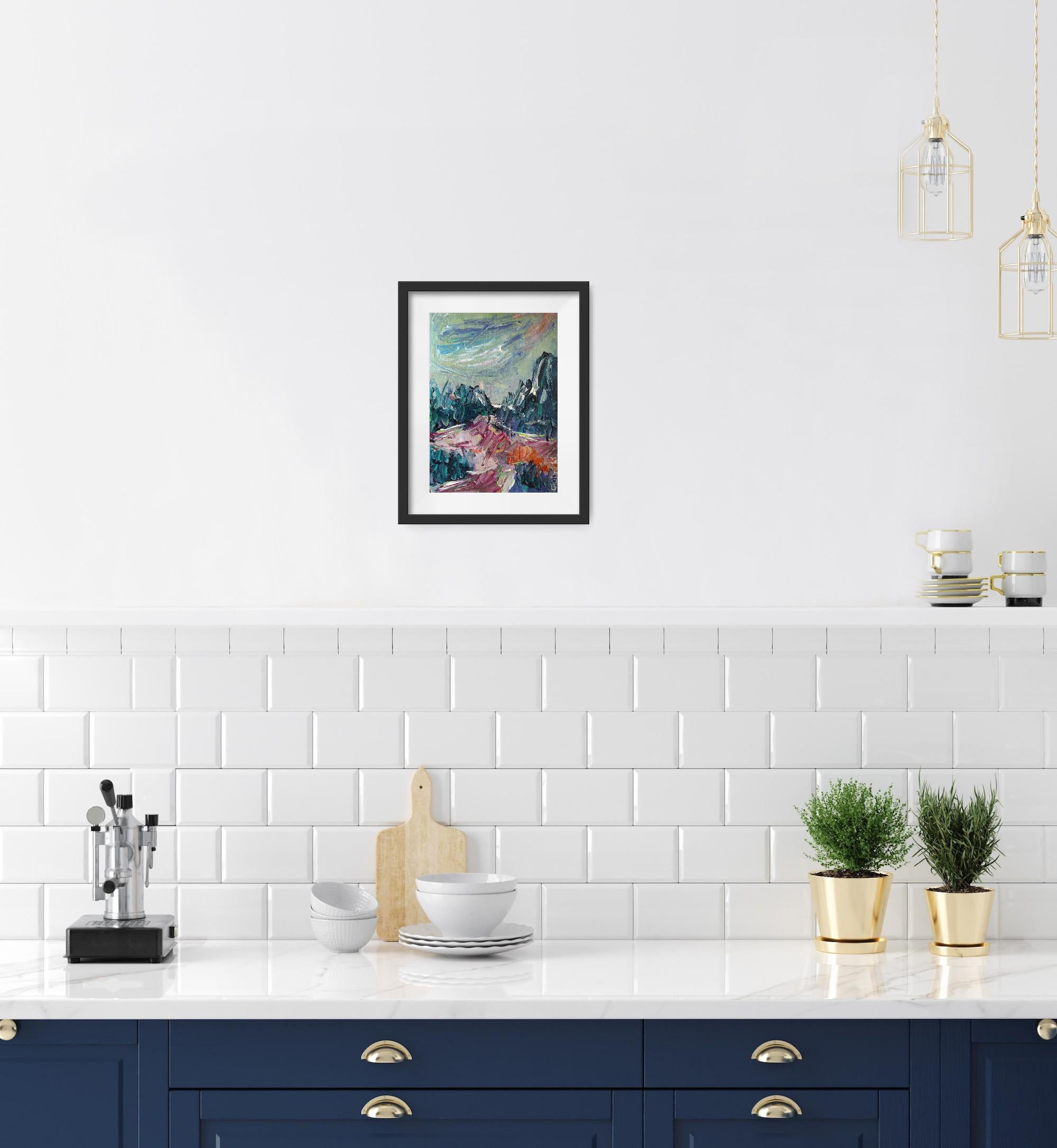 Petite peinture impressionniste abstraite contemporaine sur papier 