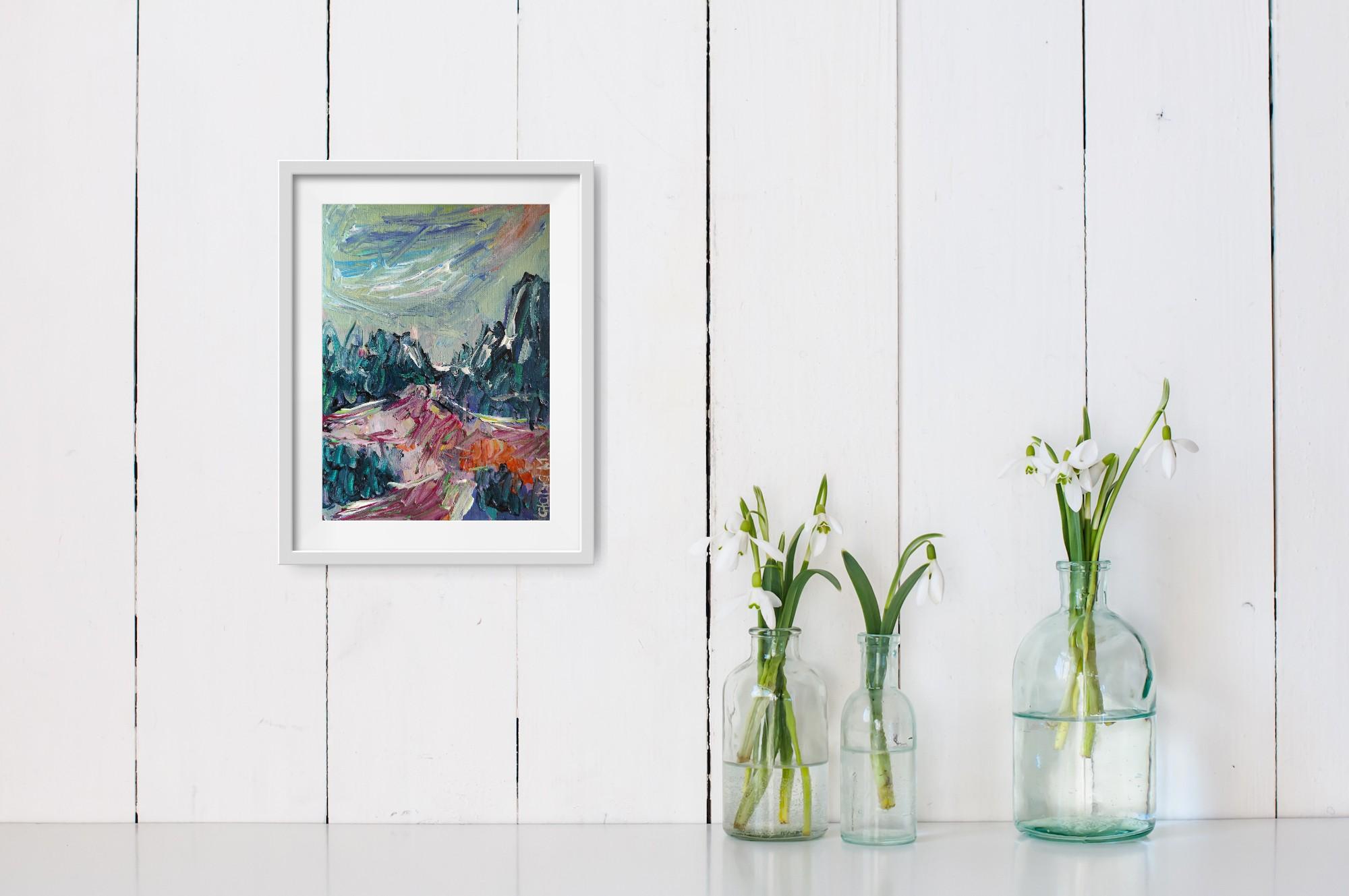 Petite peinture impressionniste abstraite contemporaine sur papier 