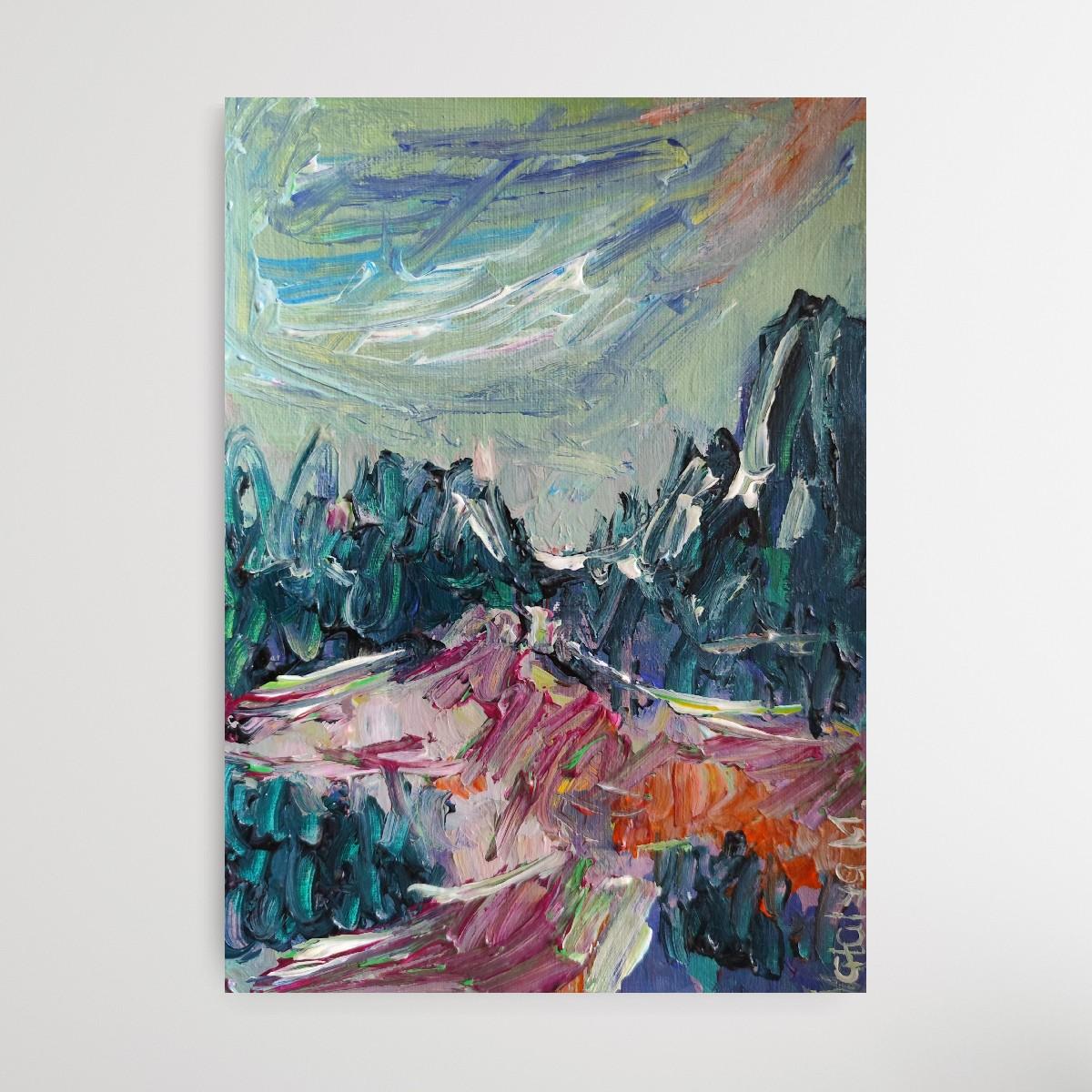 Petite peinture impressionniste abstraite contemporaine sur papier 