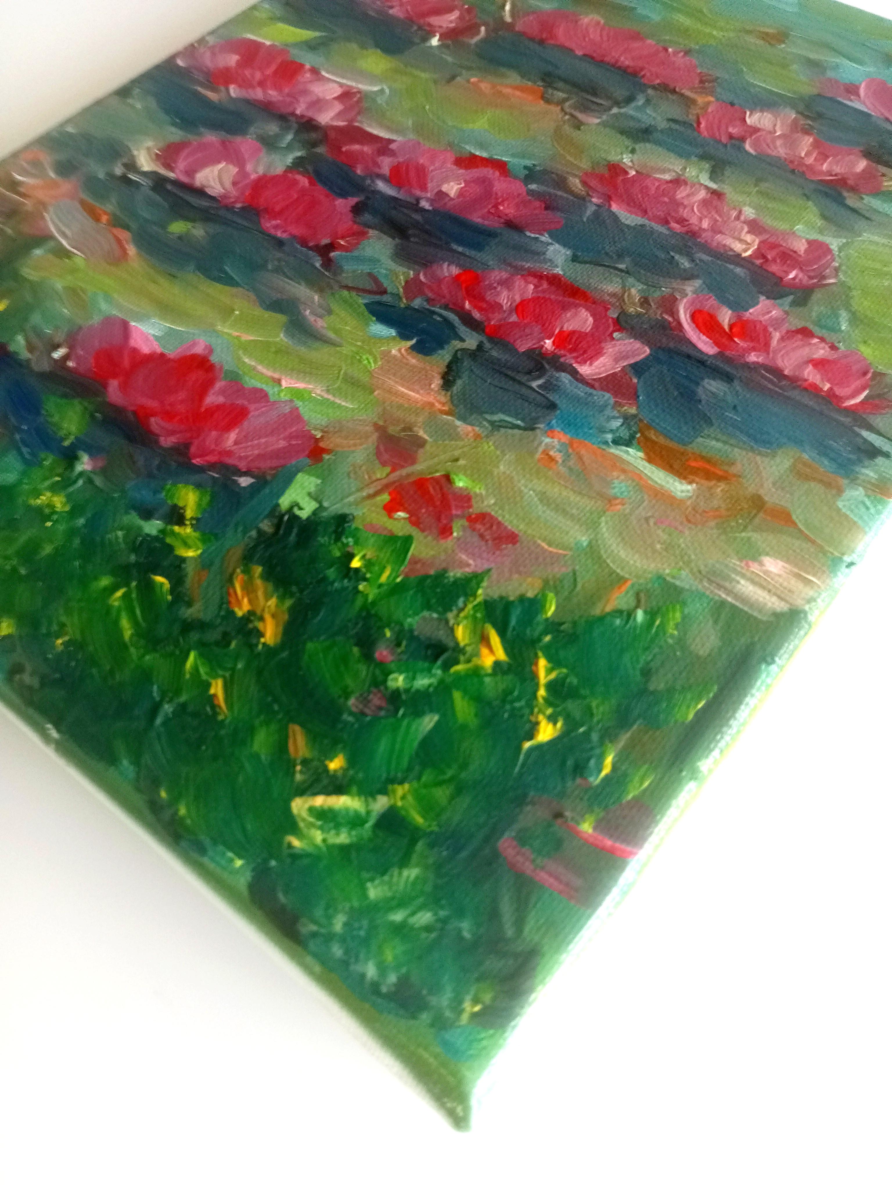 Zeitgenössisches impressionistisches Ölgemälde von Seerosen auf Leinwand im Angebot 6